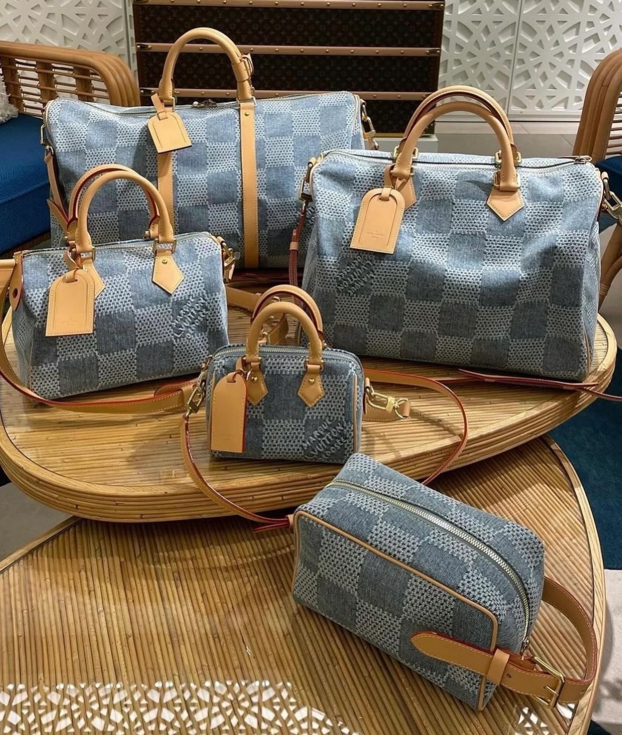 Louis Vuitton [SPEEDY 40 BANDOULIERE handbag] N40701 blue (plaid denim) so beautiful