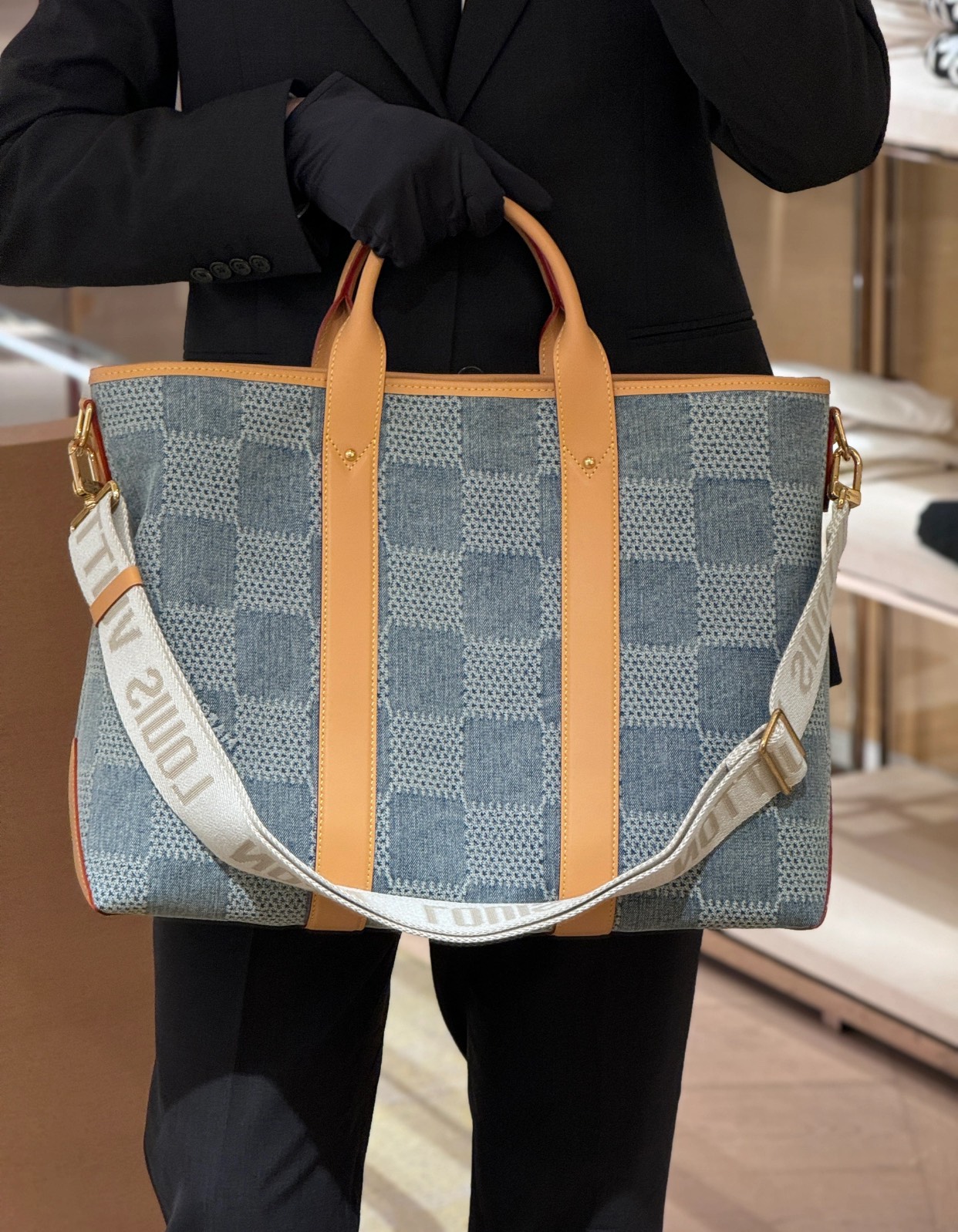Louis Vuitton WEEKEND TOTE handbagN40702 blue (plaid denim) handsome picture