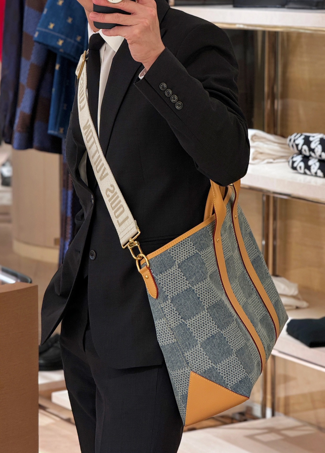 Louis Vuitton WEEKEND TOTE handbagN40702 blue (plaid denim) handsome picture