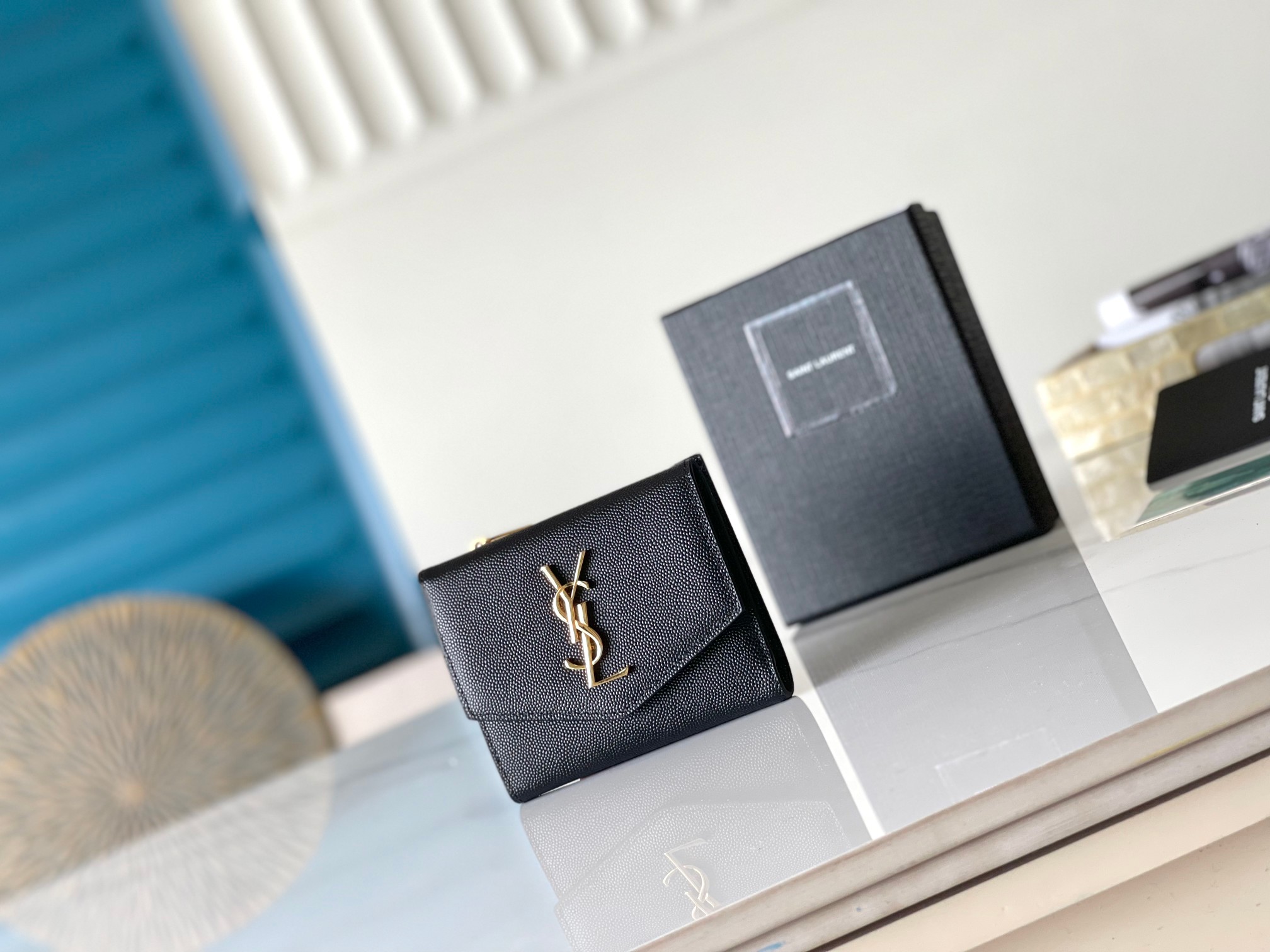 Coin Card Holder Top Grain Leather Caviar Embossed Snap Button Multi Card Slots Zipper Pocket