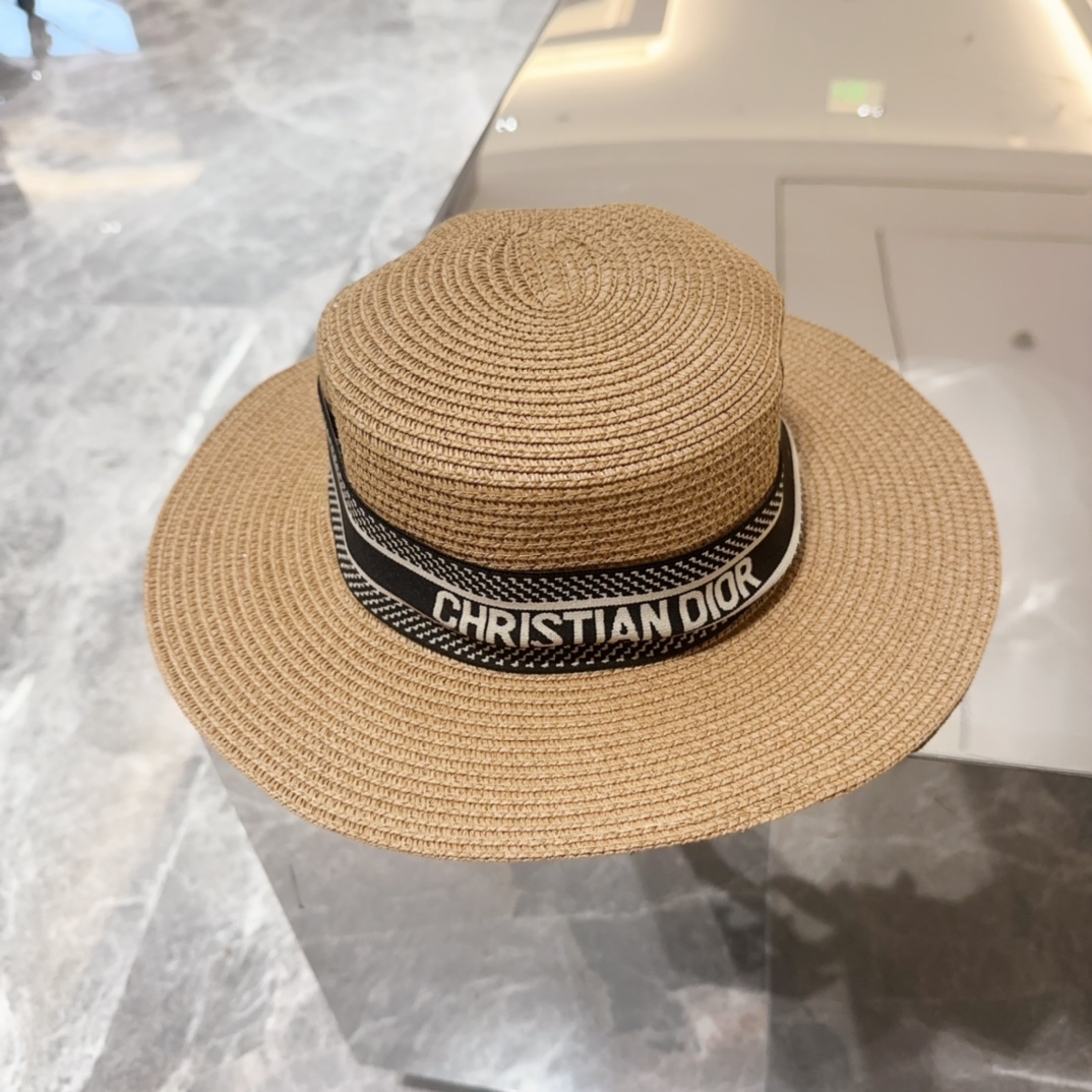 דיור כובעים כובע קש חום צבע קפה Weave רַפיָה צמח אוסף קיץ