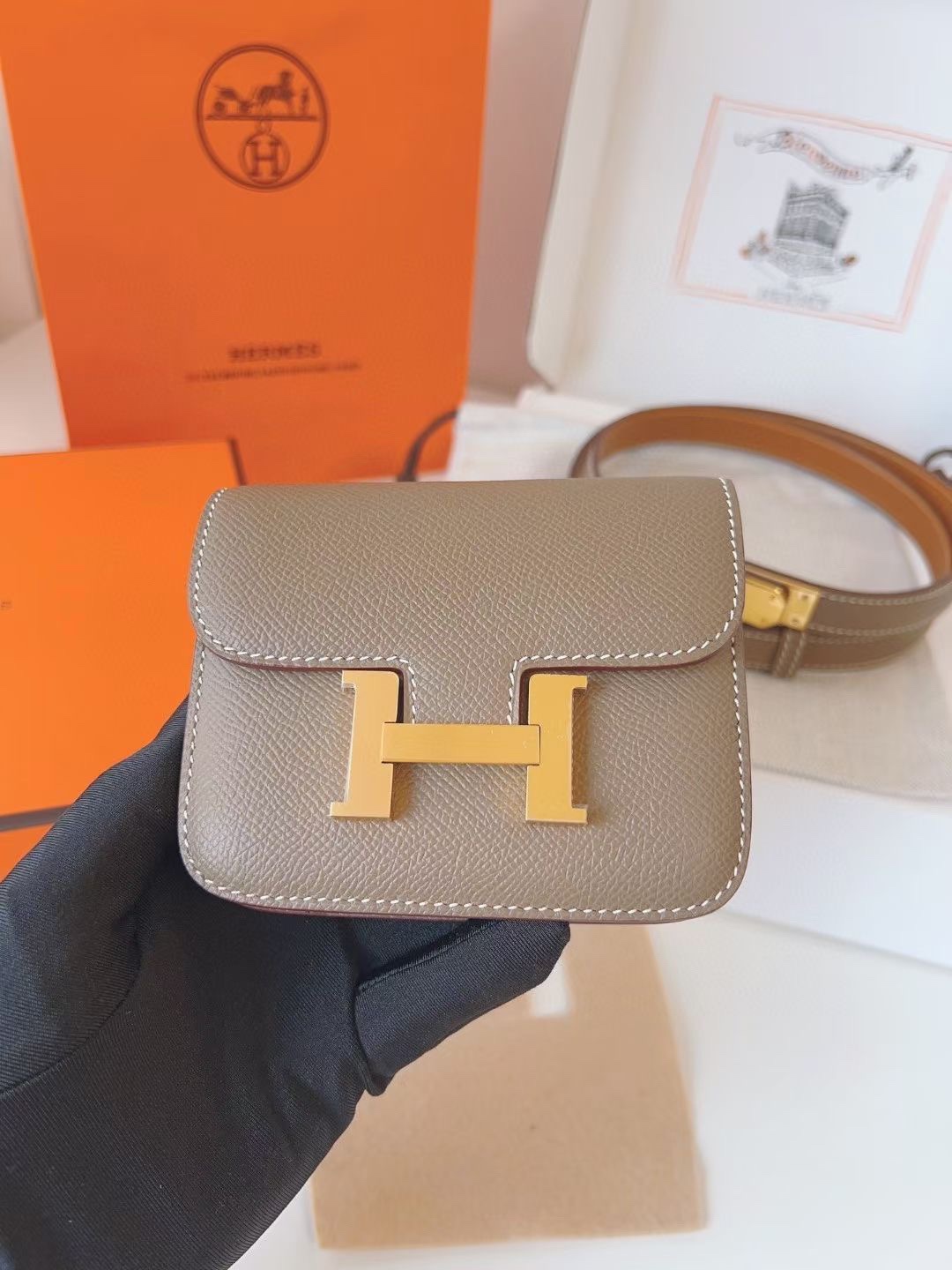 Hermès 配送 全套礼盒包装 进口 头层牛皮带kelly 凯莉 包包+腰带 高级感迷你康康包豆腐包小方包