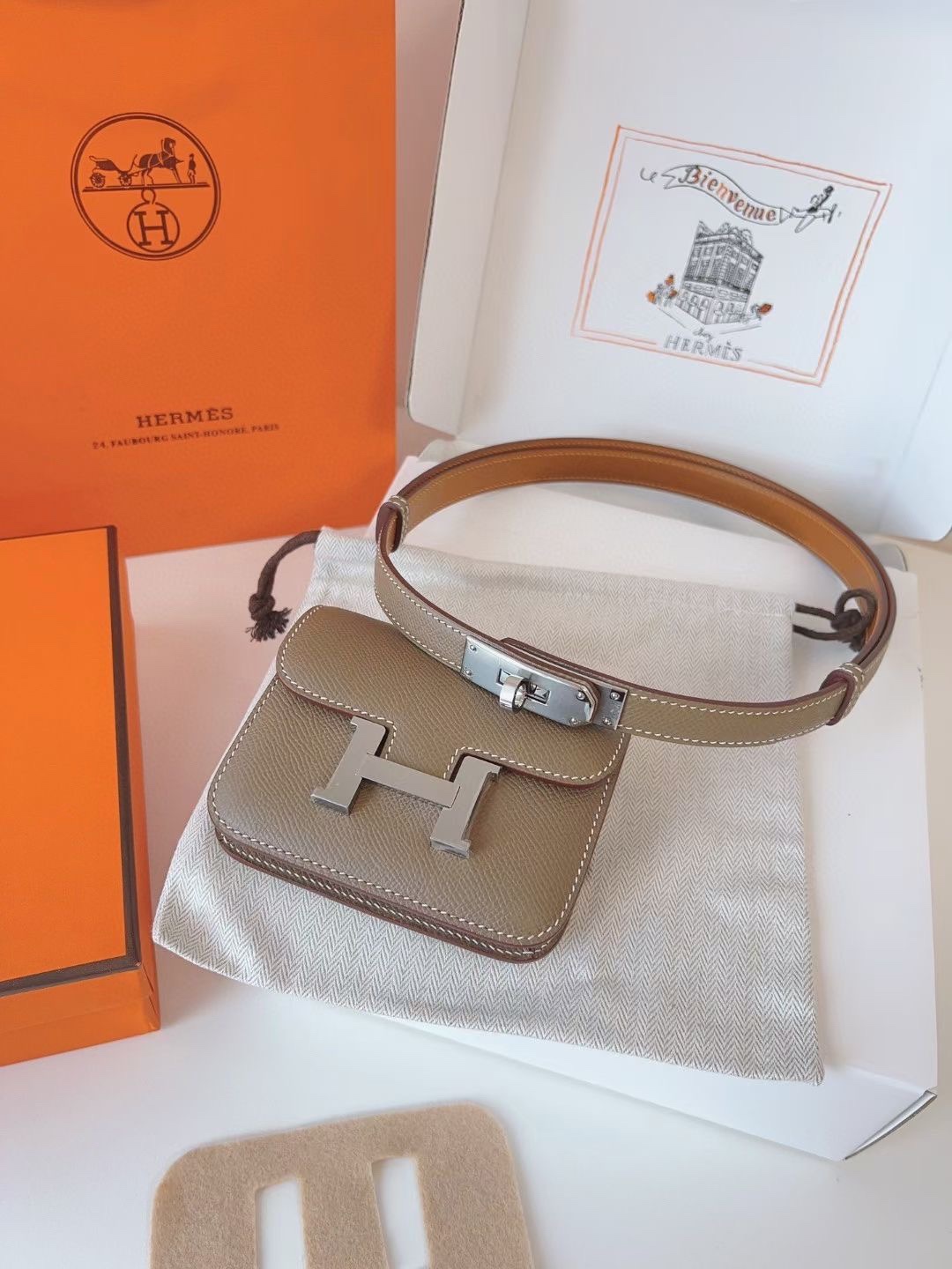 Hermès 配送 全套礼盒包装 进口 头层牛皮带kelly 凯莉 包包+腰带 高级感迷你康康包豆腐包小方包