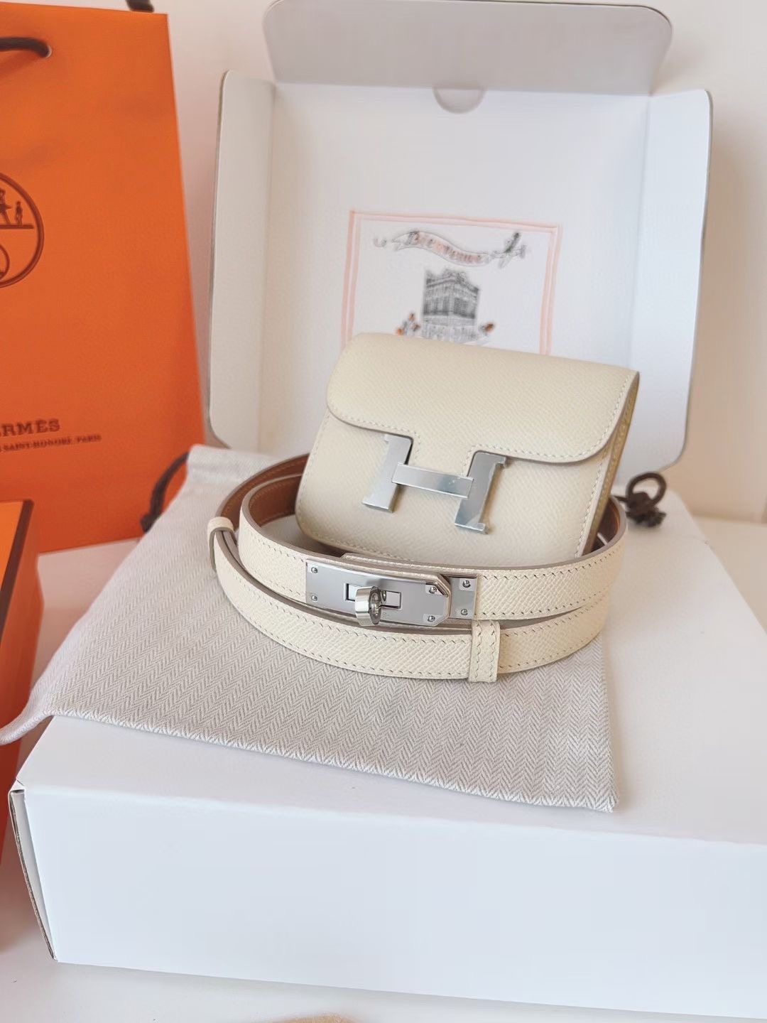 Hermès 配送 全套礼盒包装 进口 头层牛皮带kelly 凯莉 包包+腰带 高级感迷你康康包豆腐包小方包