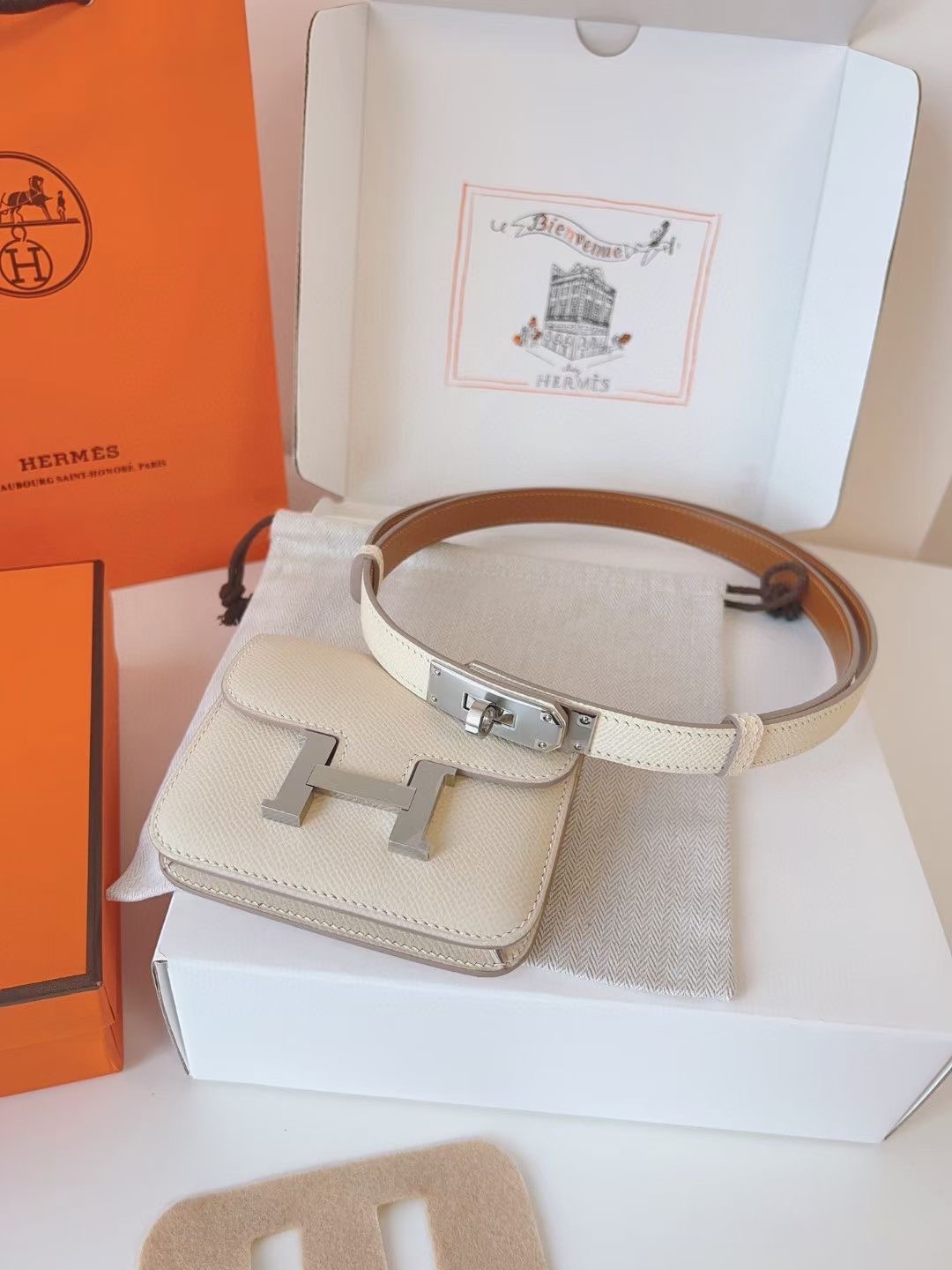Hermès 配送 全套礼盒包装 进口 头层牛皮带kelly 凯莉 包包+腰带 高级感迷你康康包豆腐包小方包
