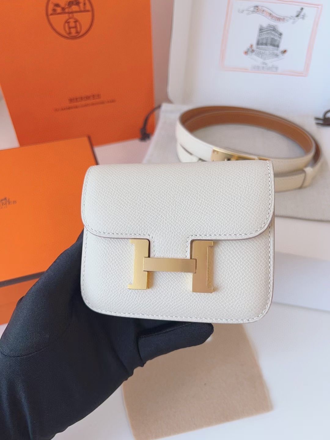 Hermès 配送 全套礼盒包装 进口 头层牛皮带kelly 凯莉 包包+腰带 高级感迷你康康包豆腐包小方包