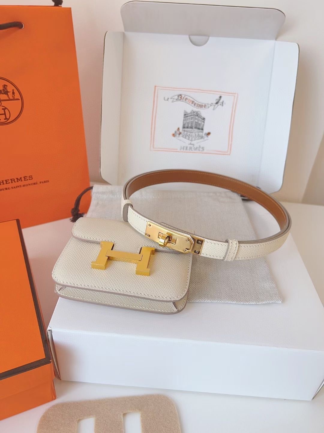 Hermès 配送 全套礼盒包装 进口 头层牛皮带kelly 凯莉 包包+腰带 高级感迷你康康包豆腐包小方包