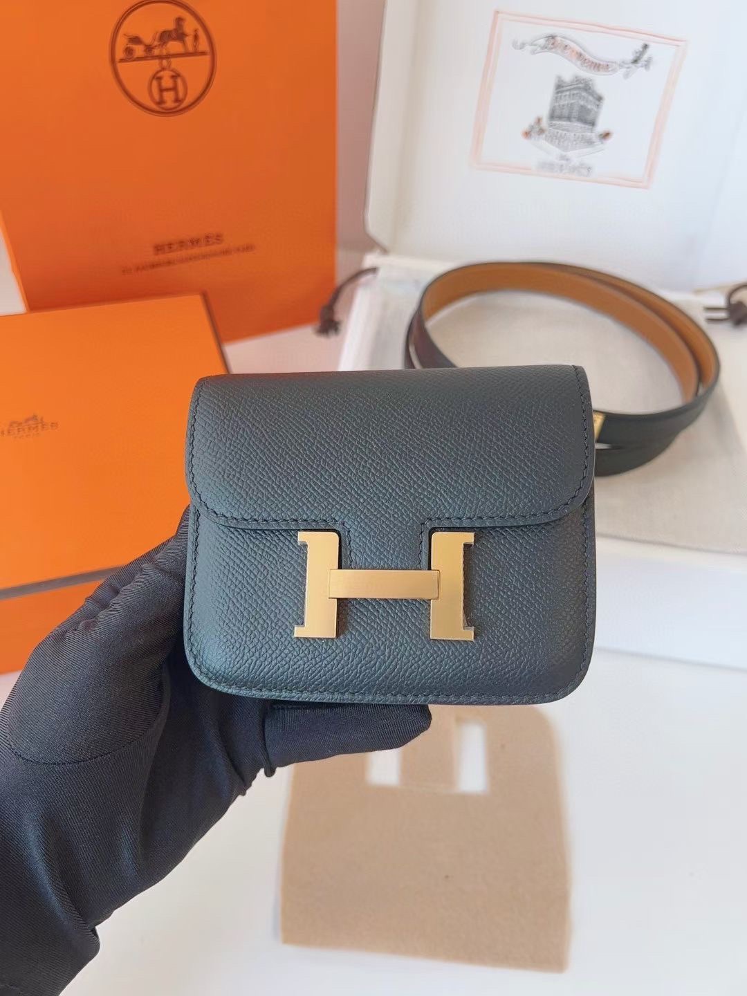 Hermès 配送 全套礼盒包装 进口 头层牛皮带kelly 凯莉 包包+腰带 高级感迷你康康包豆腐包小方包