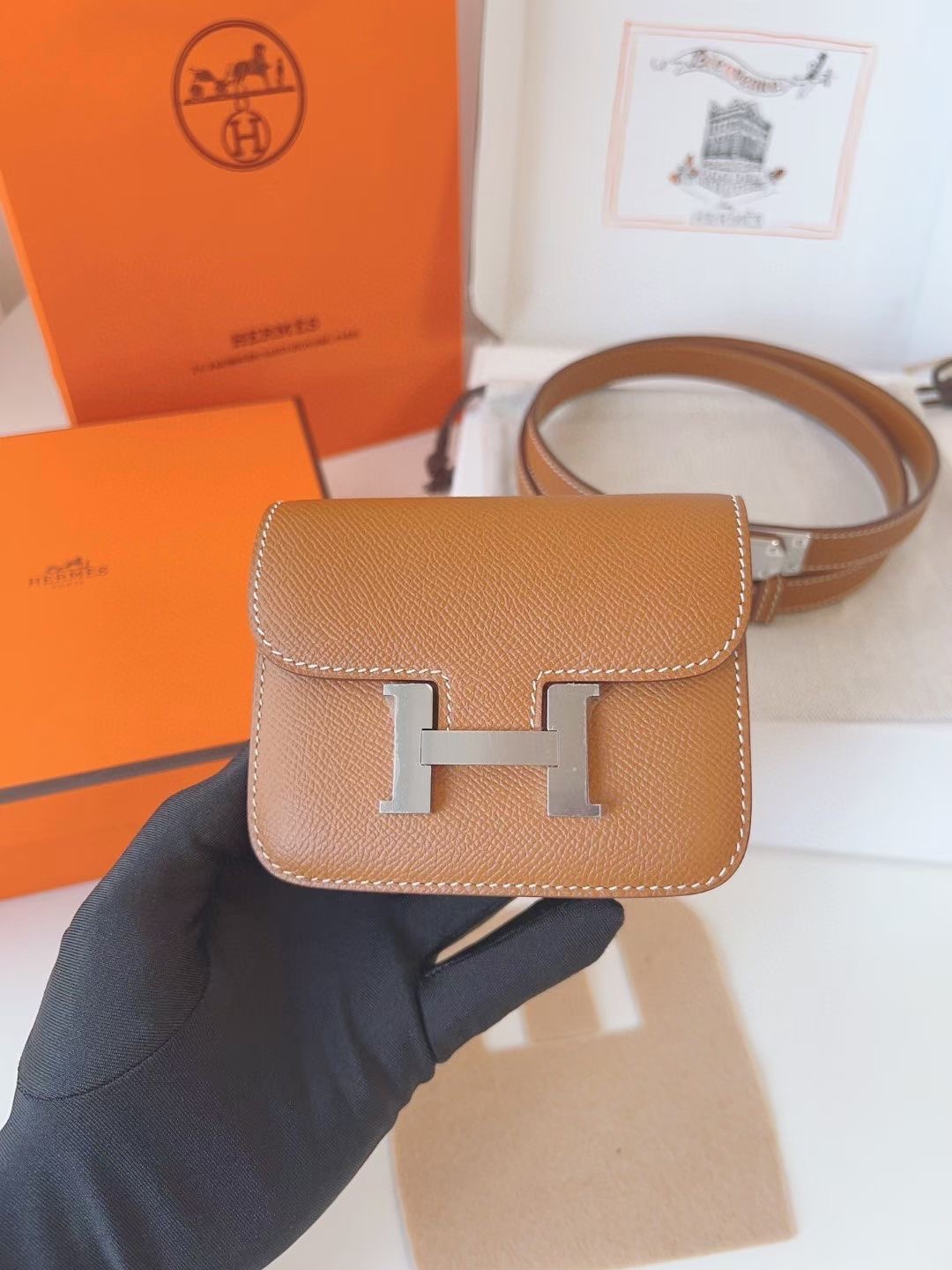 Hermès 配送 全套礼盒包装 进口 头层牛皮带kelly 凯莉 包包+腰带 高级感迷你康康包豆腐包小方包