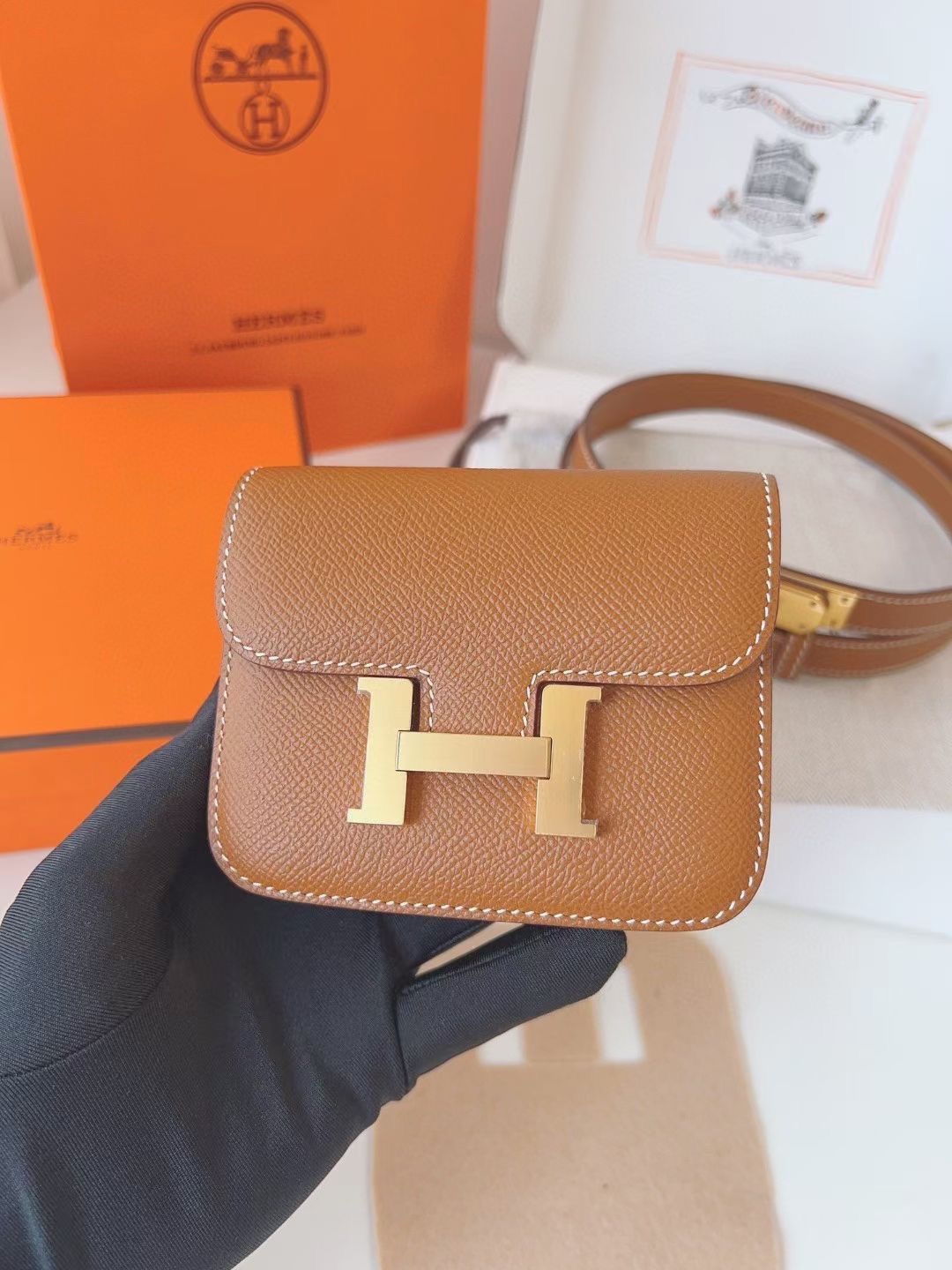 Hermès 配送 全套礼盒包装 进口 头层牛皮带kelly 凯莉 包包+腰带 高级感迷你康康包豆腐包小方包