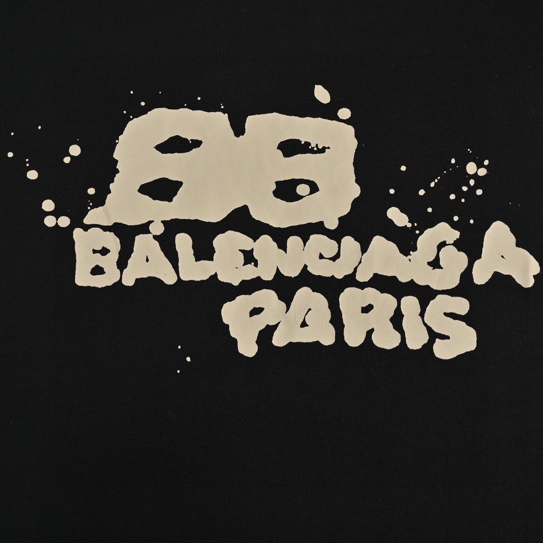 巴黎世家/Balenciaga 春夏新款 手绘涂鸦圆领短袖T恤