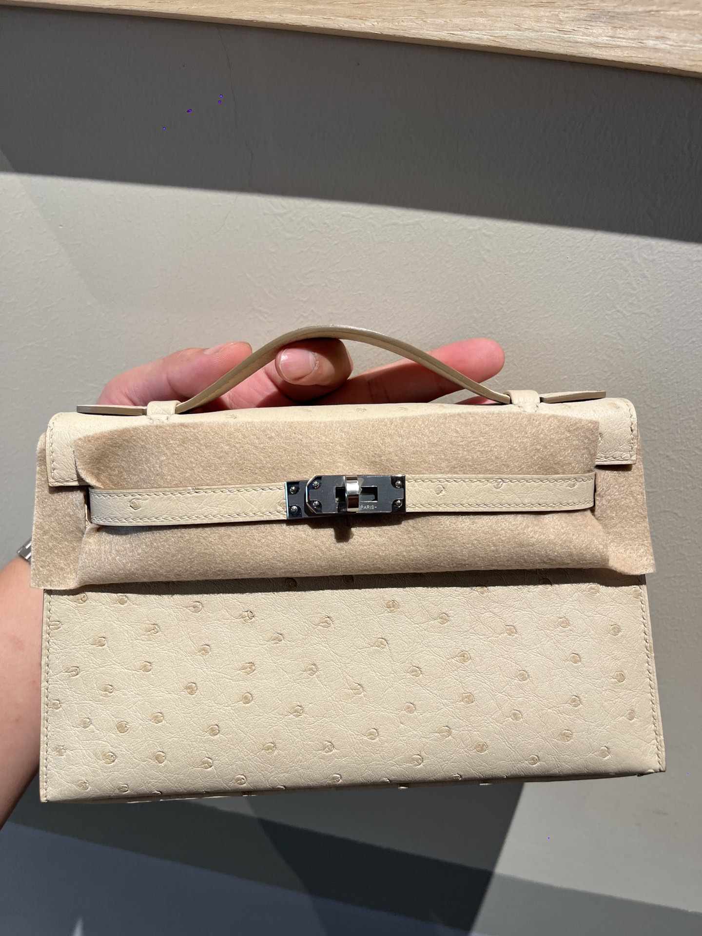 Hermes Kelly Sacs À Main Sacs À Bandoulière & À Épaule Milkshake blanc Blanc Hardware en argent Véritable peau d’orignal Mini