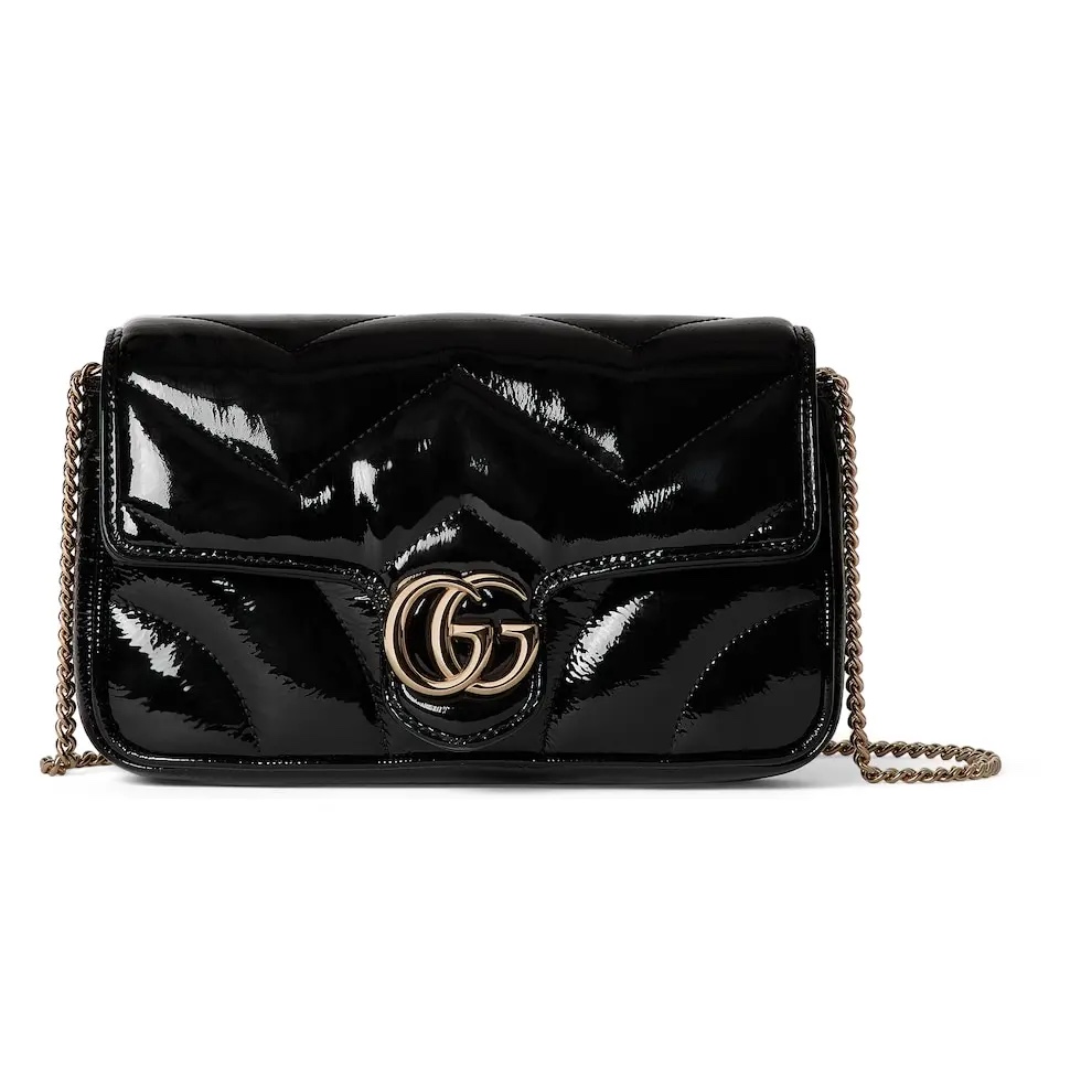 Gucci Marmont Bolsos de mano Réplicas comprar especial
 Negro Oro Tejidos Laca Colección de otoño Fashion Mini