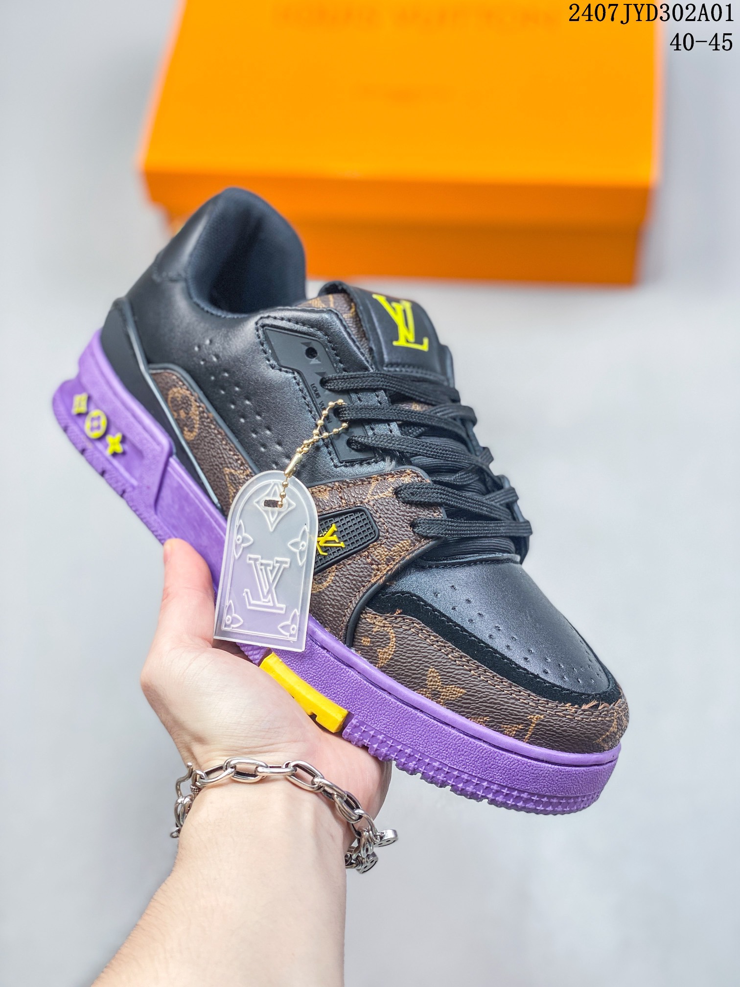 全新 Sneaker Lo 公司级✅LV板鞋  新款 LV  Tyler x LV Trainer 30 圆头系带 低帮 板鞋 男款 灰蓝 皮革圆头系带低帮生活休闲鞋男款 LV Trainer最6