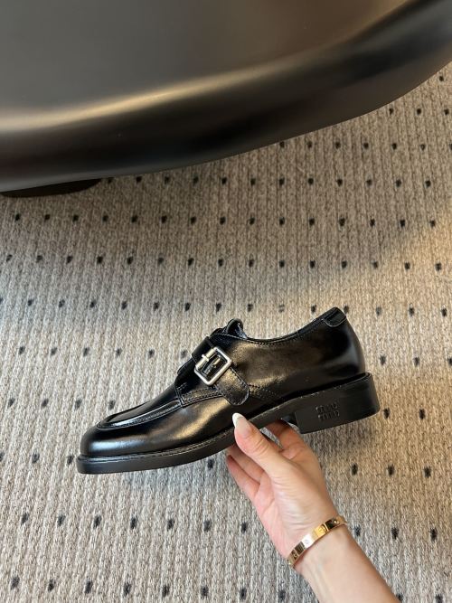Miu Miu Women's Black Leather Monk Strap Loafers, Square Toe, Classic Style 1 Miu Miu Women's Black Leather Monk Strap Loafers, Square Toe, Classic Style