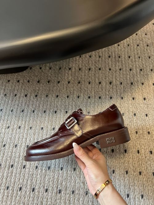 Miu Miu Women's Leather Oxford Shoes with Buckle - Retro Style 1 Miu Miu Women's Leather Oxford Shoes with Buckle - Retro Style