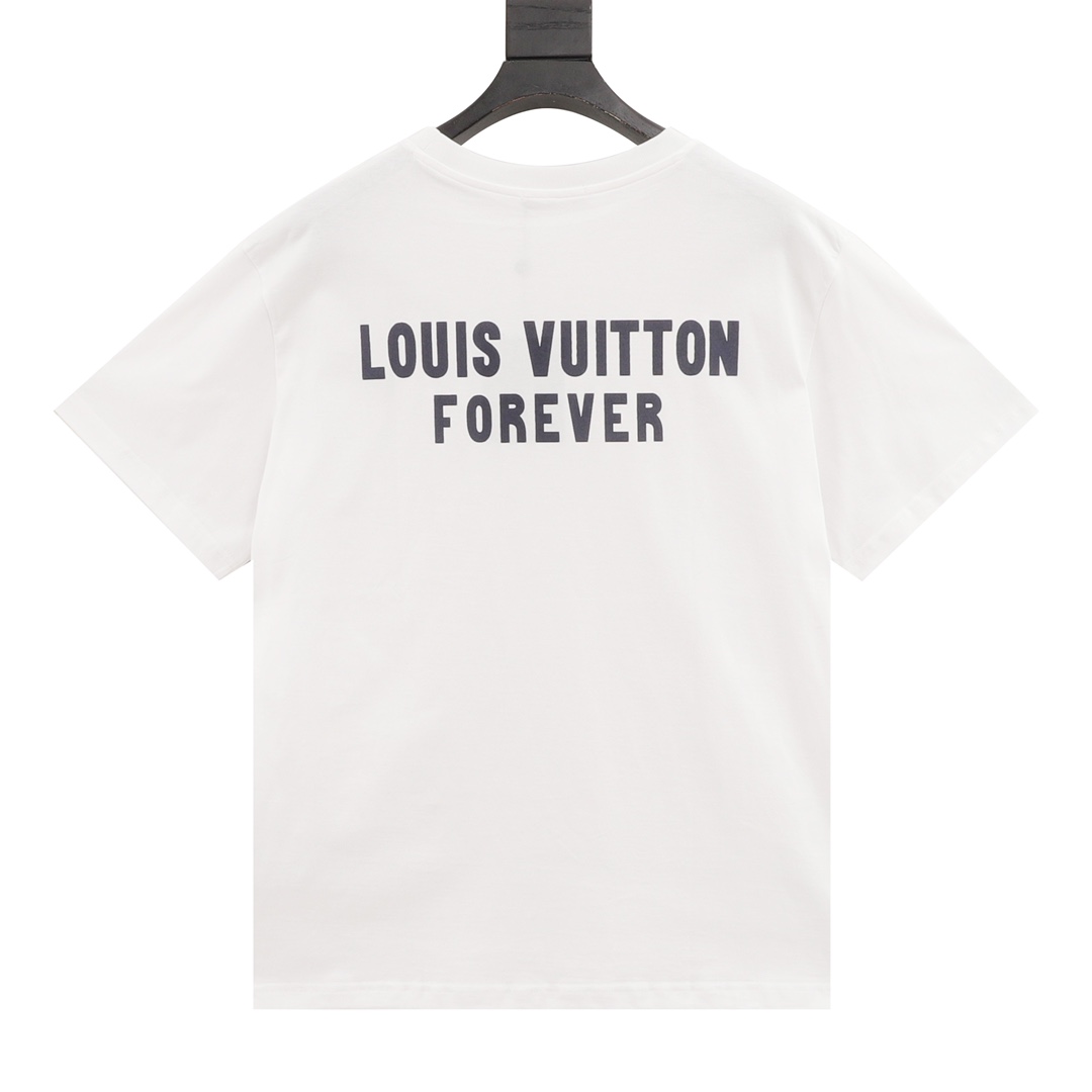 LouisVuitton/路易威登 大V倒立字母印花logo情侣款短袖T恤