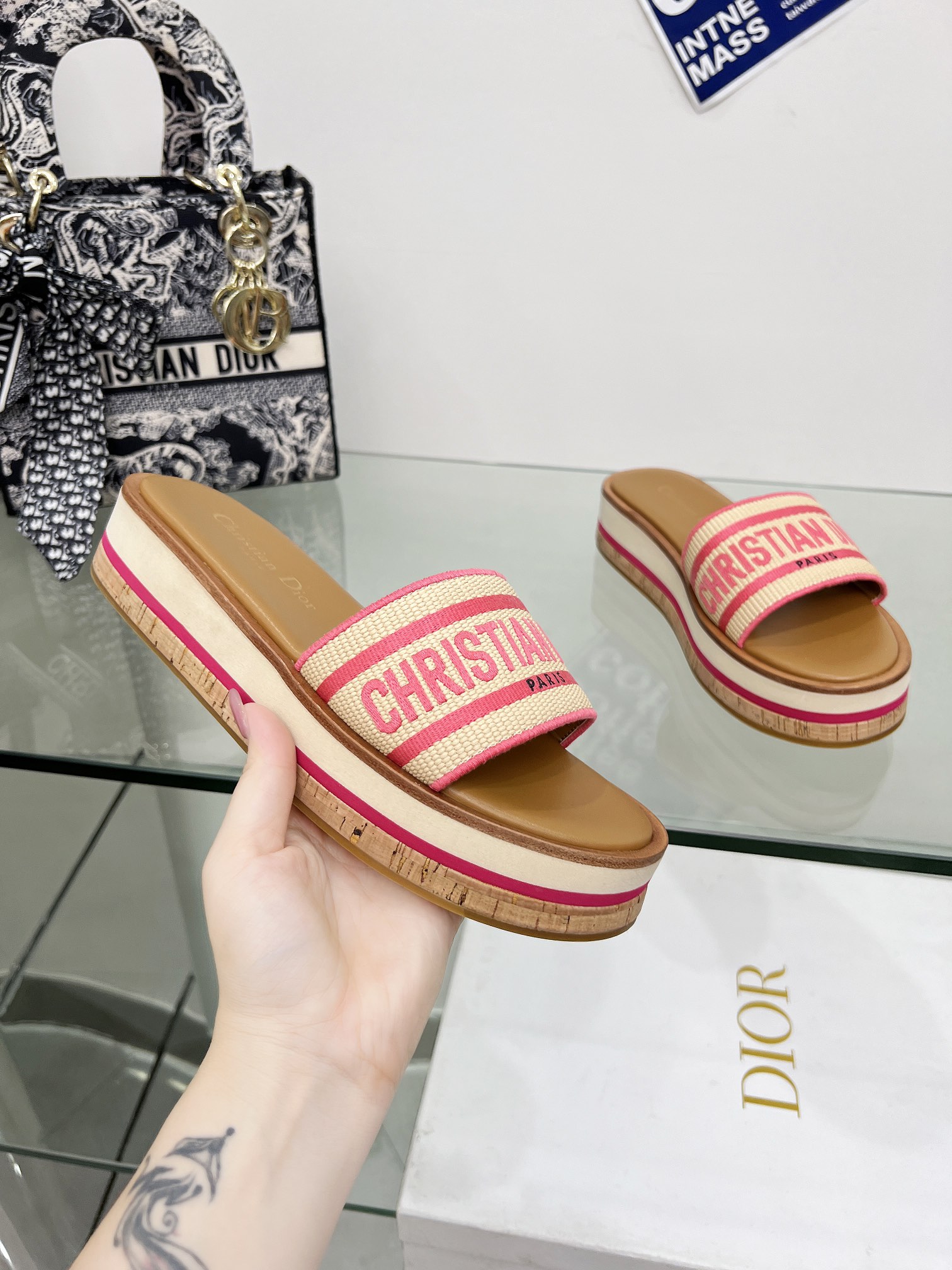 Dior AAAAA+
 Shoes Slippers Pink Embroidery Calfskin Cotton Cowhide Genuine Leather Rubber Fall Collection Fashion Casual