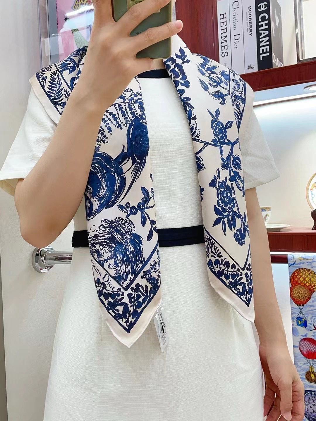 Dior Foulard Bleu Le Brun marine Imprimé Soie