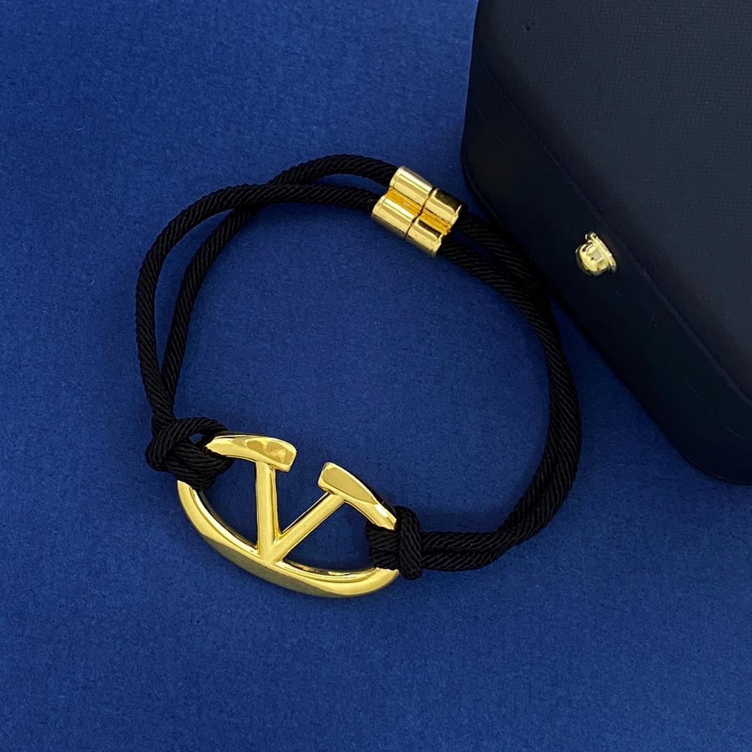 Valentino Jewelry Bracelet Black Gold Yellow Openwork Brass