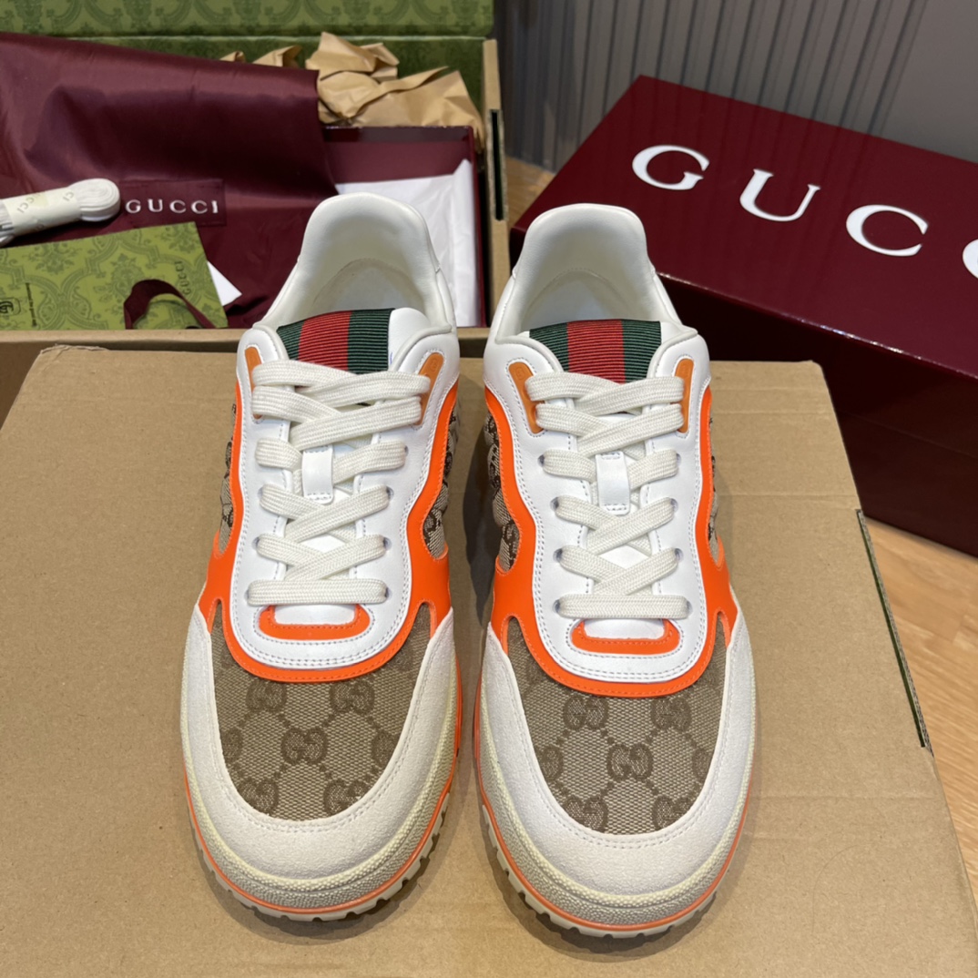 GUCCI Re-Web sneakers blanc cuir monogramme orange