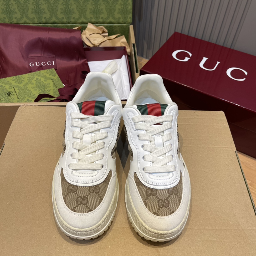 GUCCI Re-Web sneakers en cuir blanc, monogramme et bande web