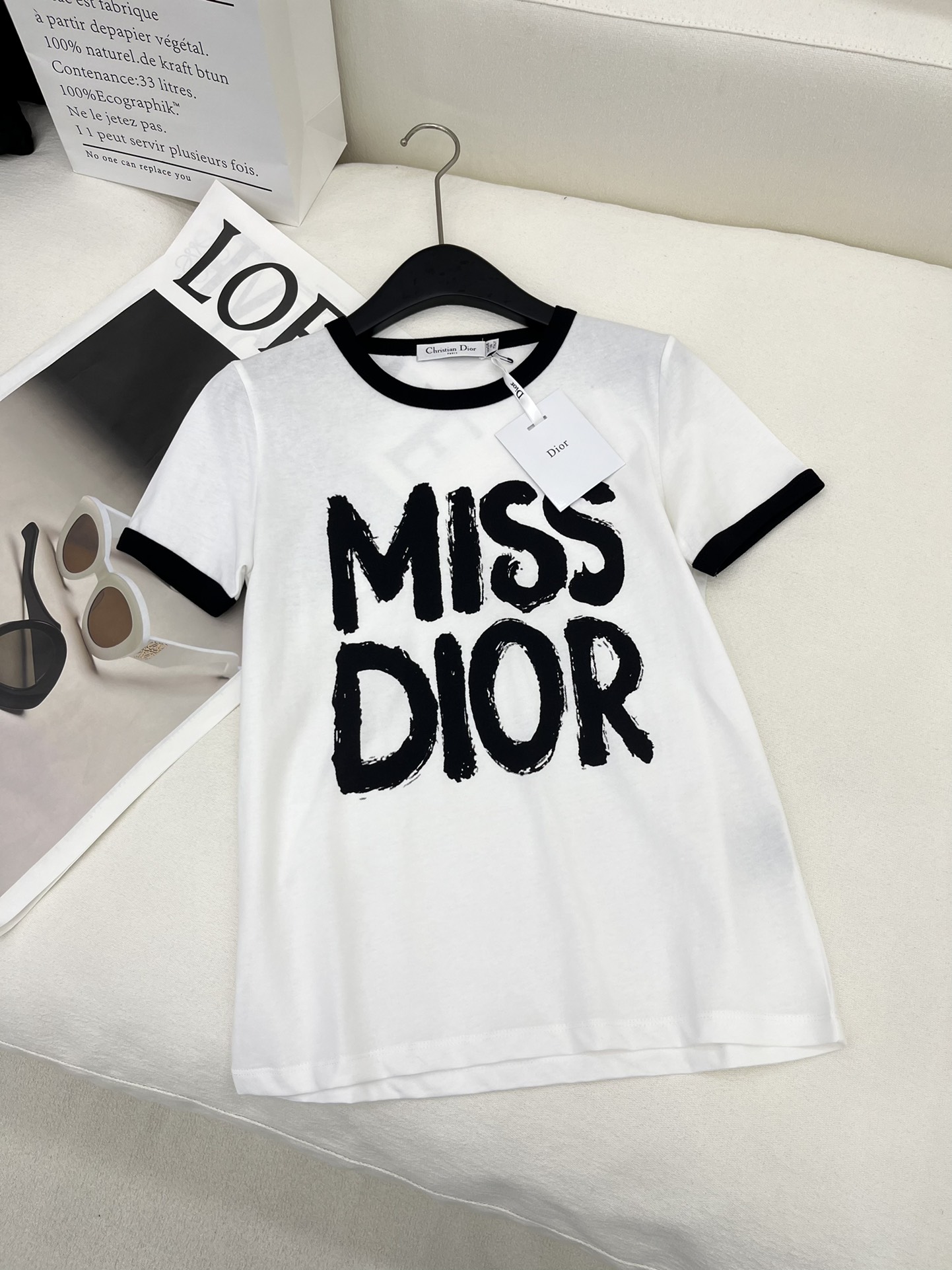 Dior Ropa Camiseta Negro Azul Rosa Algodón Manga corta