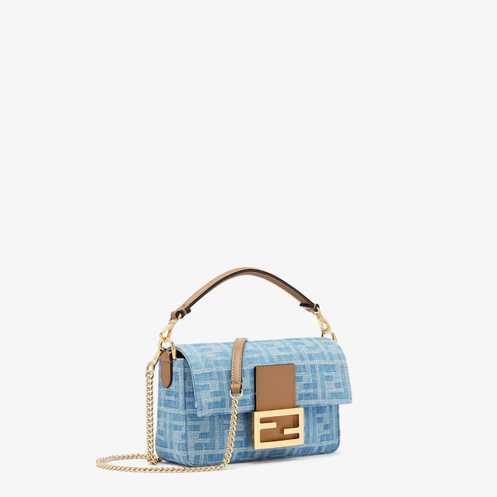 Fendi [Baguette Mini Handbag] Light Blue Denim Official Show