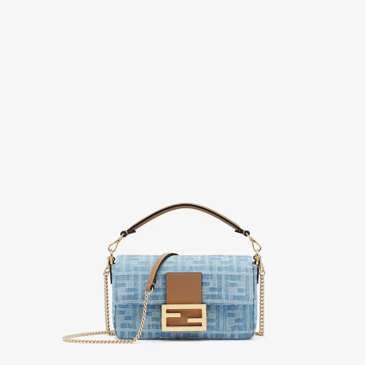 Fendi [Baguette Mini Handbag] Light Blue Denim Official Show