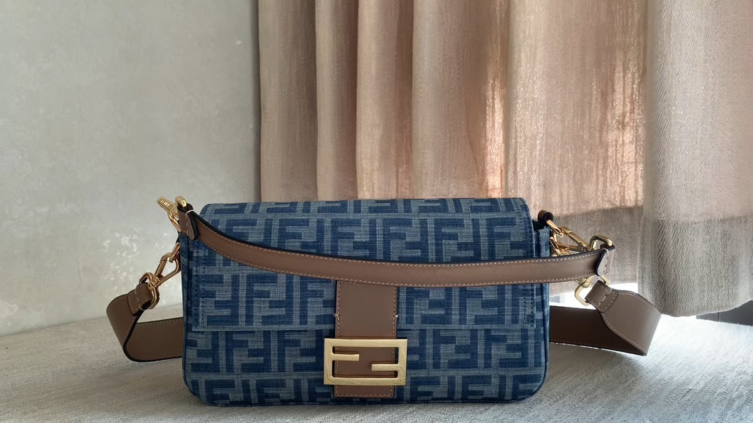 Fendi [Baguette medium handbag] light blue denim