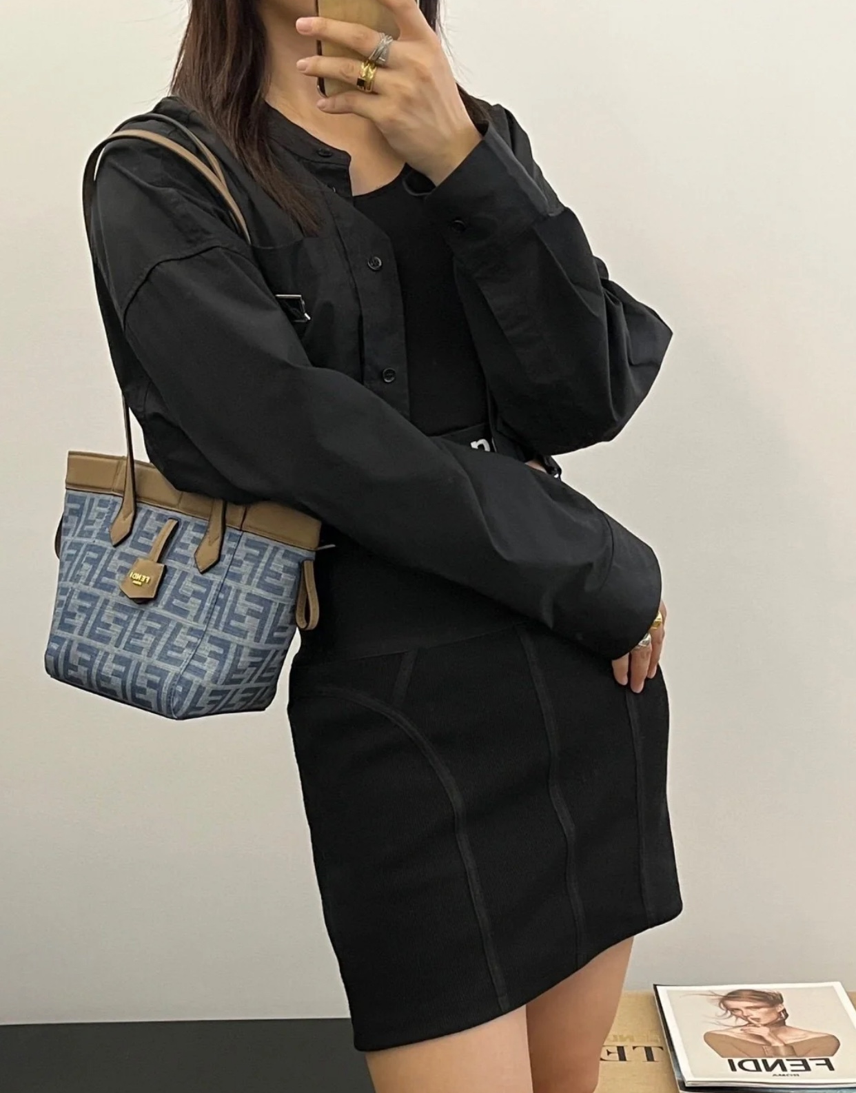 Fendi [Origami Mini Handbag] F299 light blue denim upper body effect