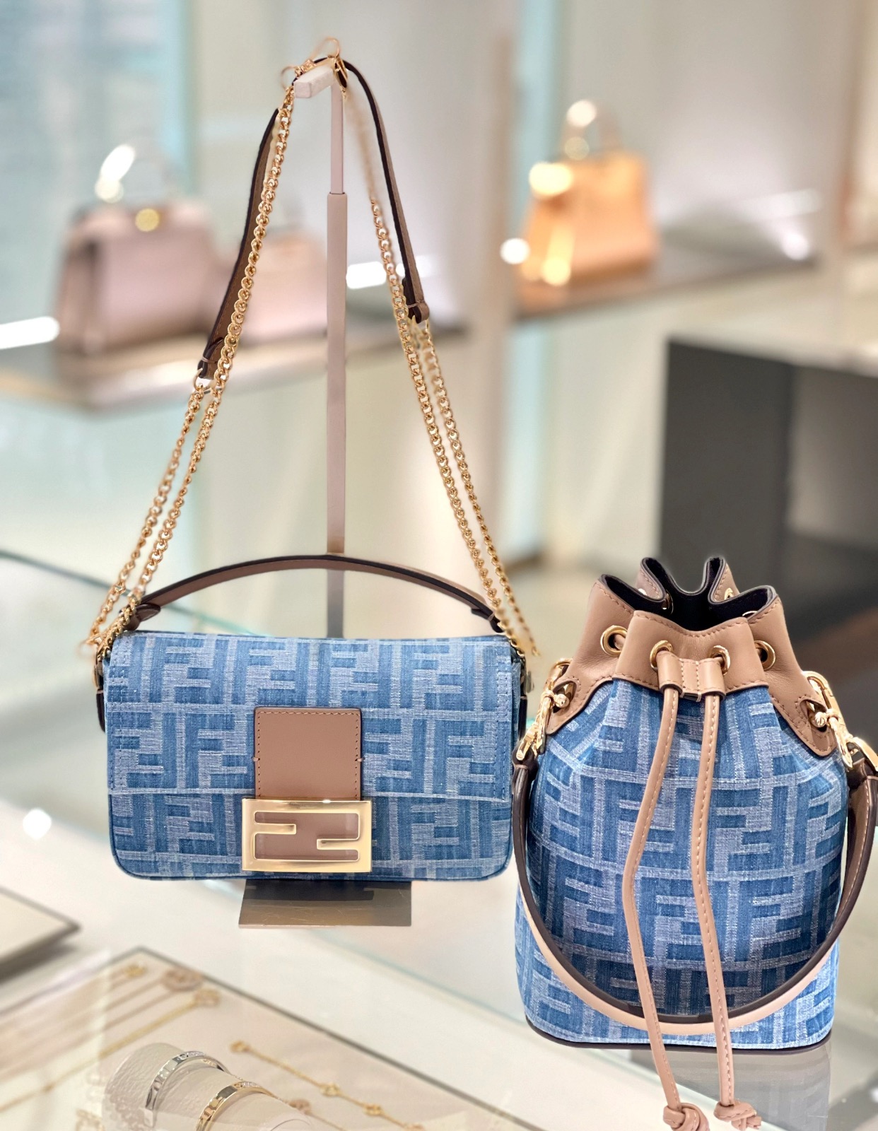 Fendi [Mon Tresor Bucket Bag] F2641 Light Blue Denim Premium Details