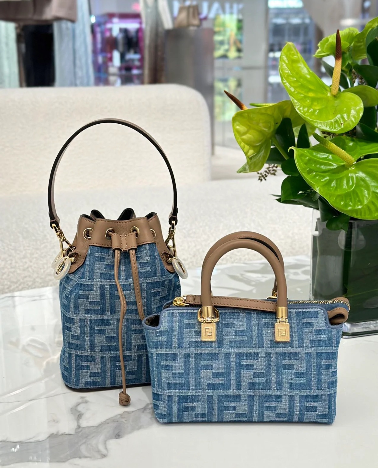 Fendi [Mon Tresor Bucket Bag] F2641 Light Blue Denim Premium Details