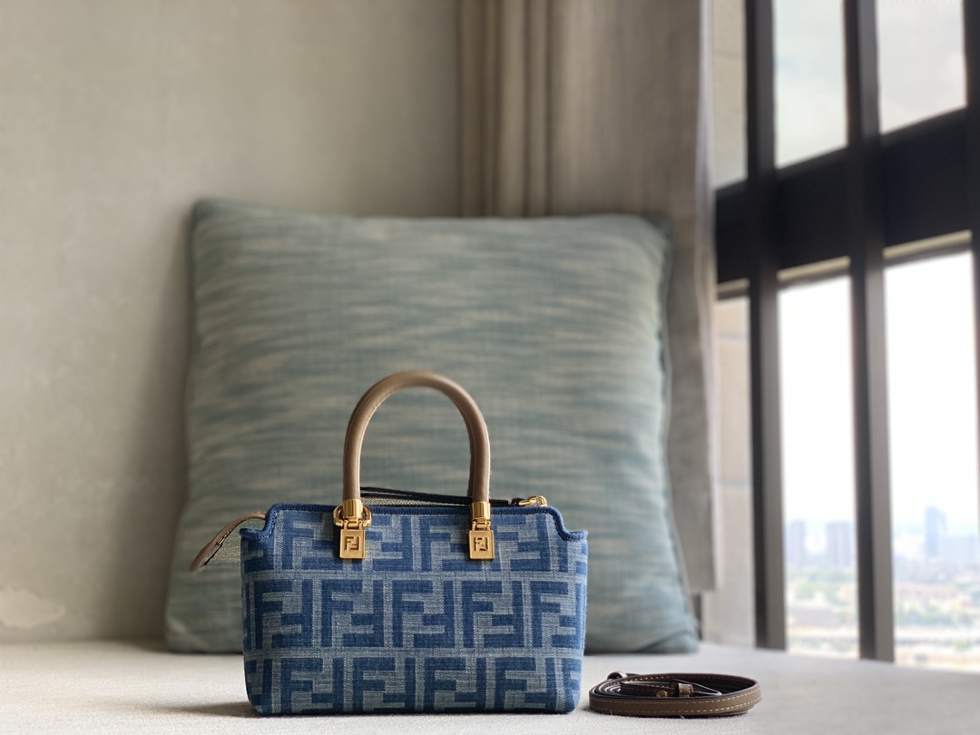 Fendi Official 24 first channel boutiques on sale [By The Way Boston Mini Handbag] Light Blue Denim