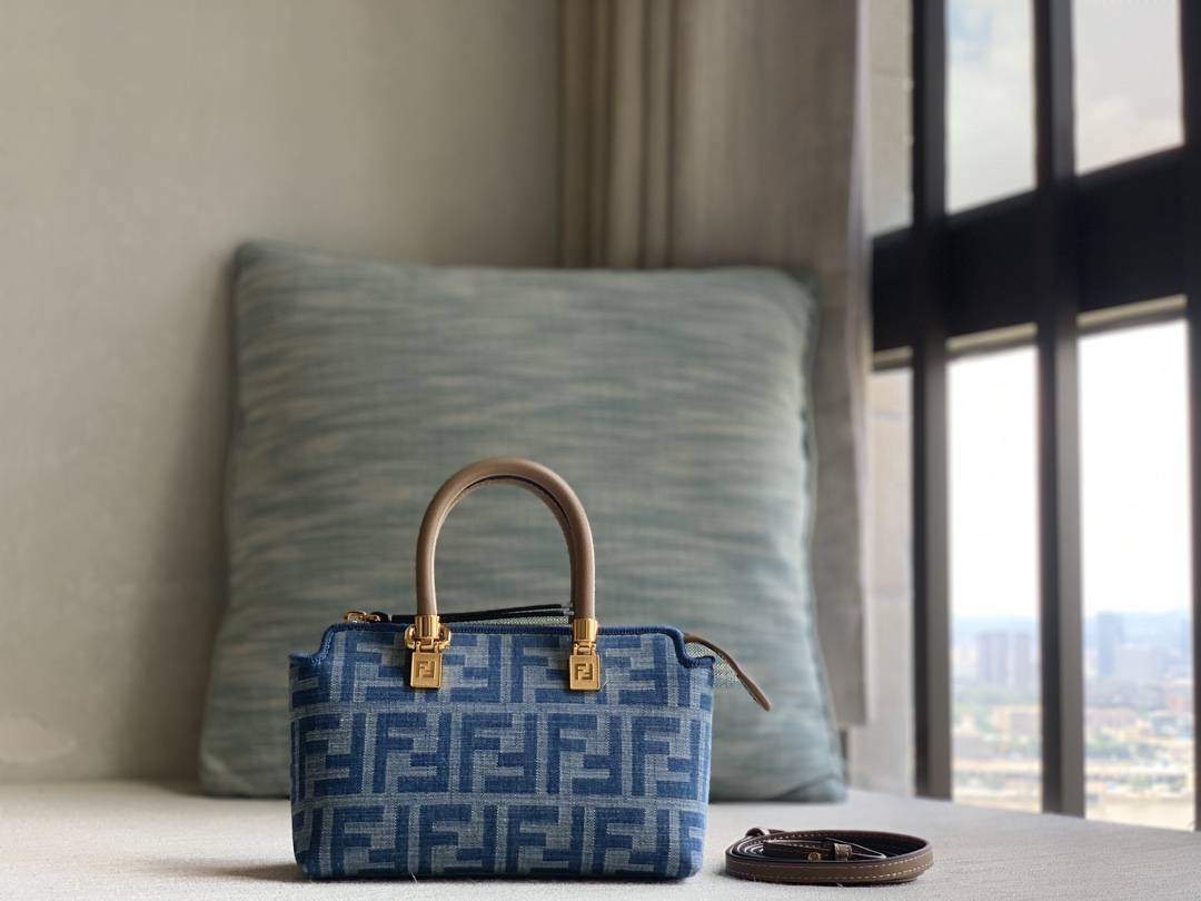 Fendi Official 24 first channel boutiques on sale [By The Way Boston Mini Handbag] Light Blue Denim