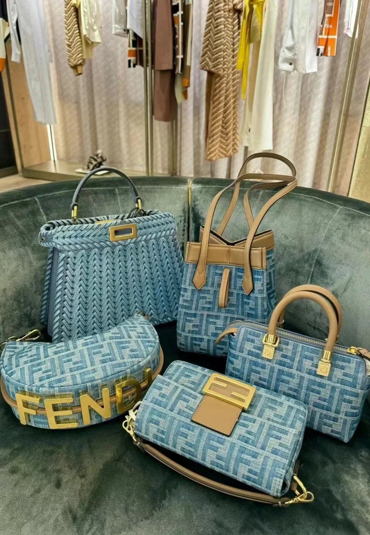 Fendi [By The Way Boston Mini Handbag] F607 Light Blue Denim Premium Upper