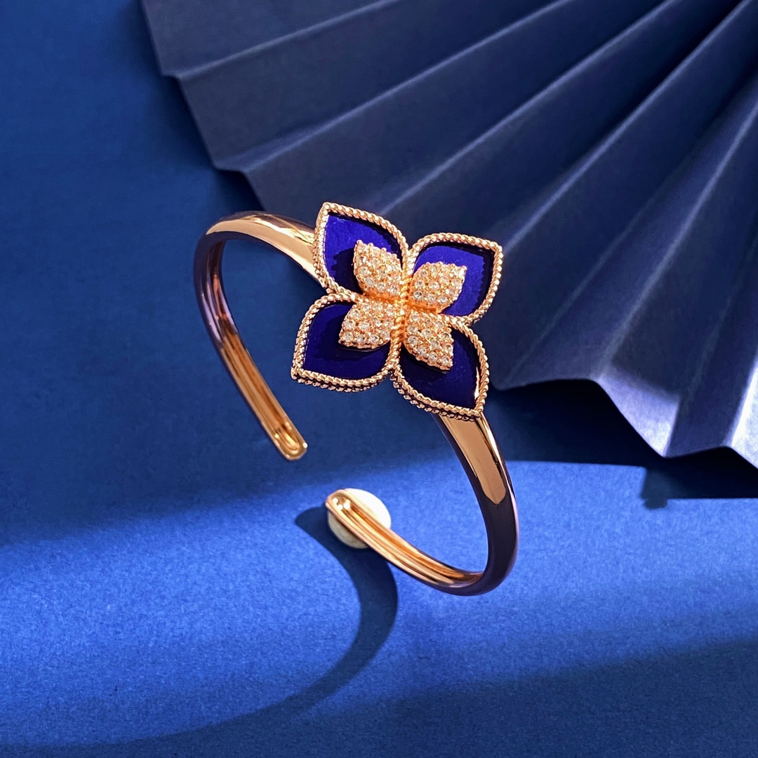 Roberto Coin Four Petal Rose Gold Bracelet with 18k Gold Platinum Roses - 图片 6