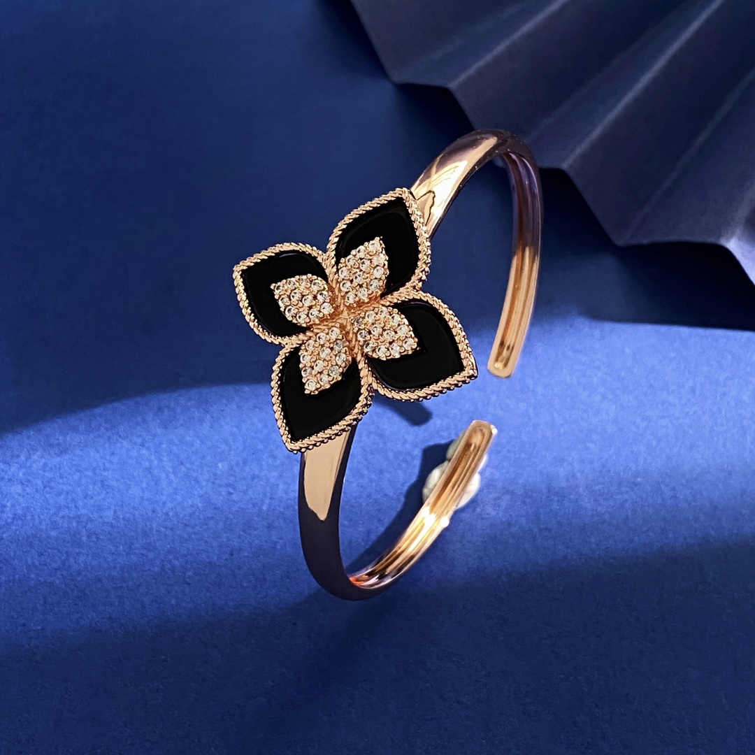 Roberto Coin Four Petal Rose Gold Bracelet with 18k Gold Platinum Roses - 图片 3