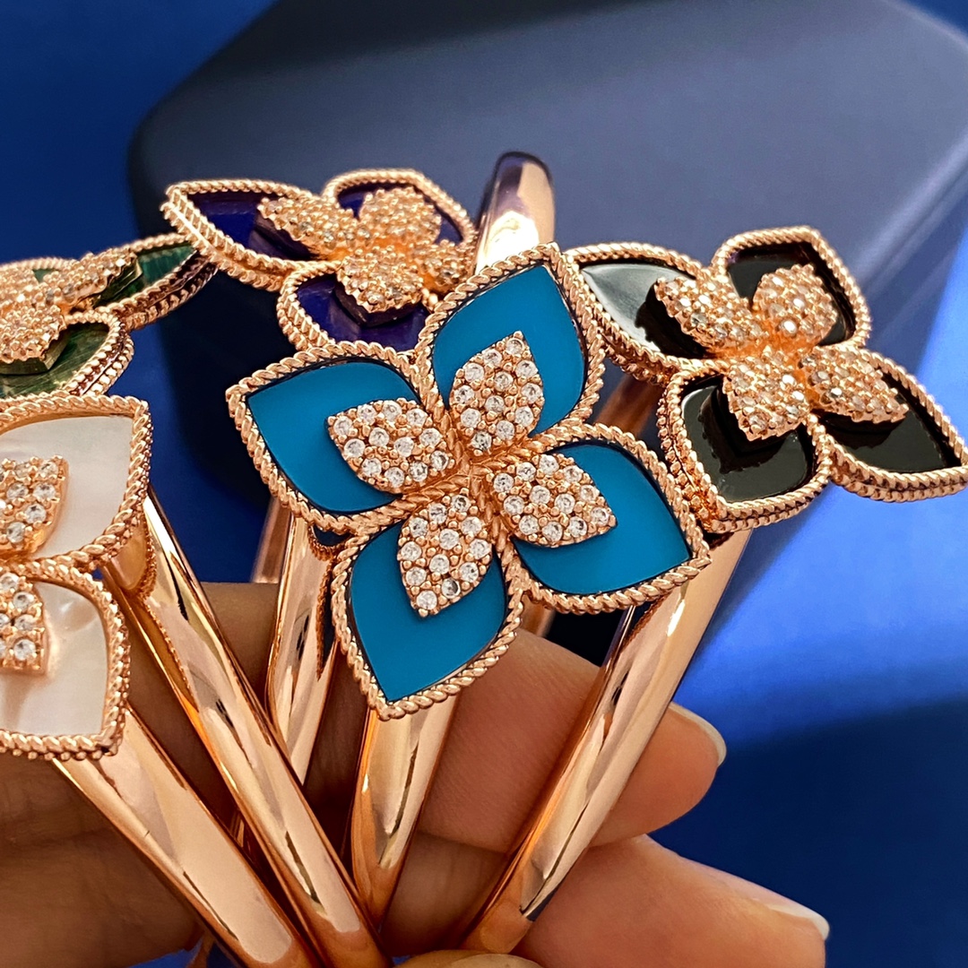 Roberto Coin Four Petal Rose Gold Bracelet with 18k Gold Platinum Roses - 图片 2