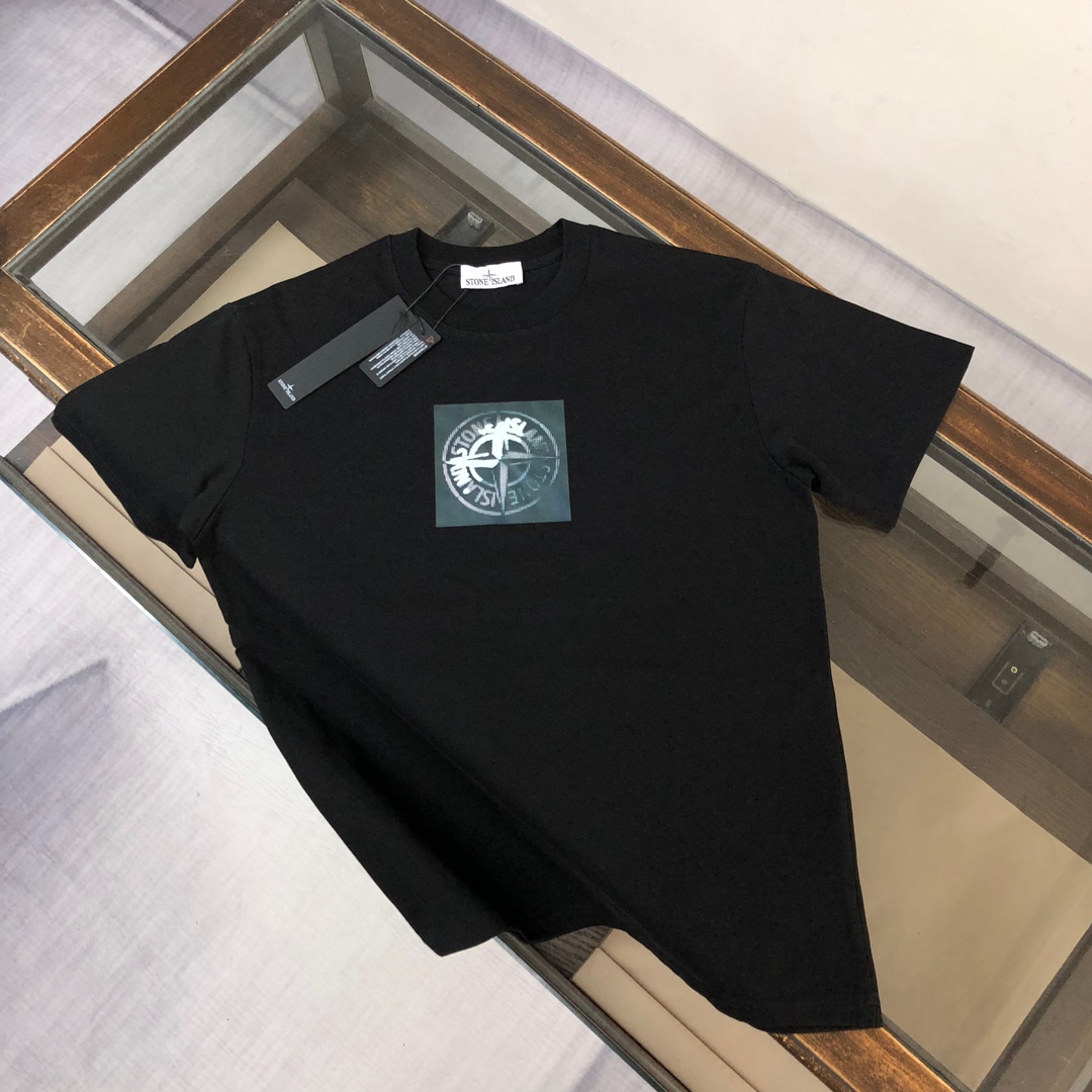 Stone Island Custom Cotton T-shirts: Unique Design, Pre-washed Comfort, Various Sizes & Colors