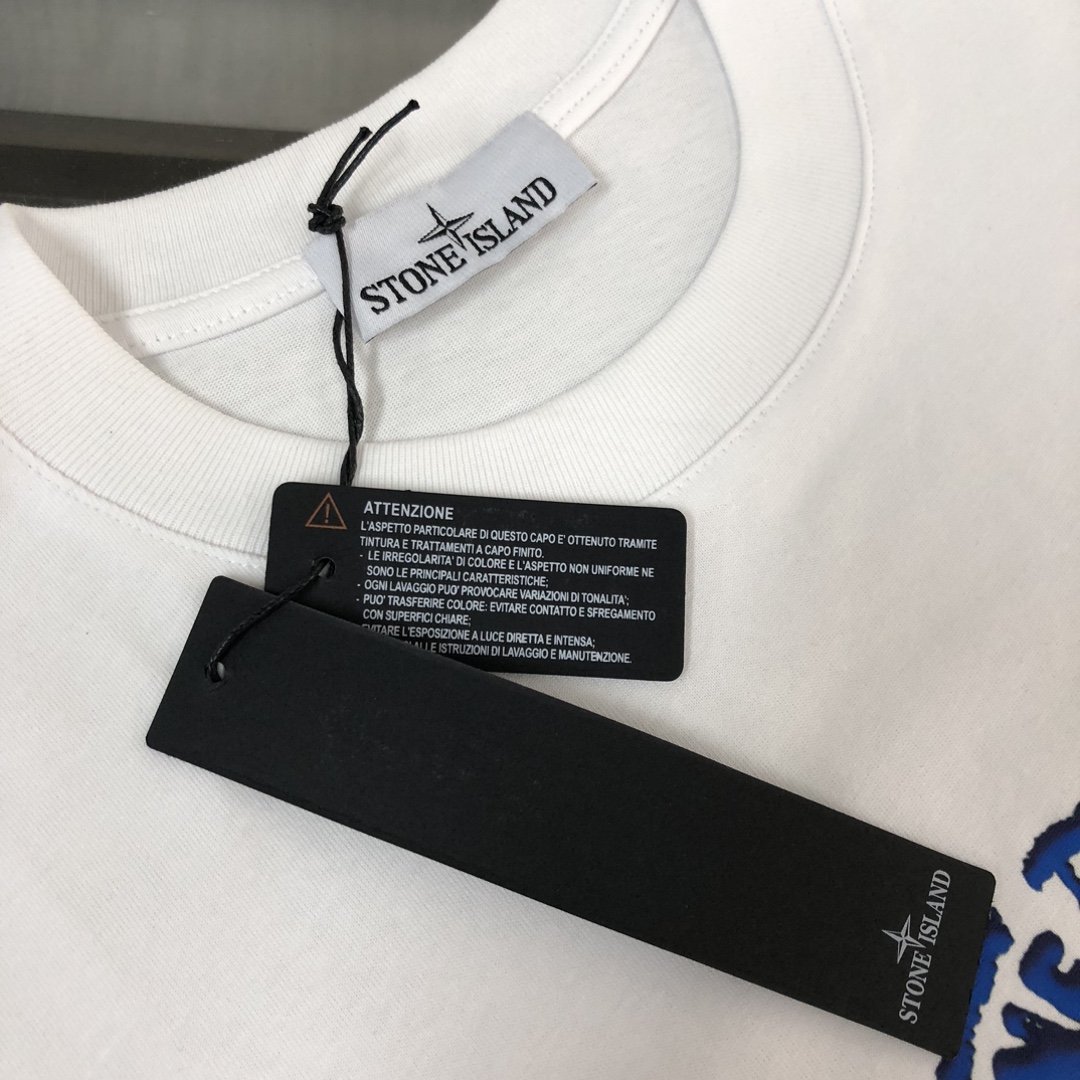 Stone Island Custom Cotton T-shirts in Black/White, Sizes S-XL, Unique Design Style - 图片 4