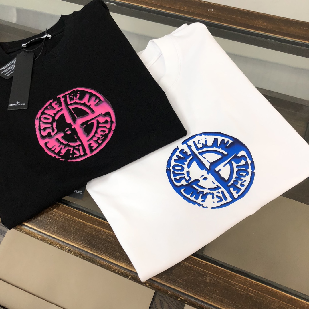 Stone Island Custom Cotton T-shirts in Black/White, Sizes S-XL, Unique Design Style - 图片 2