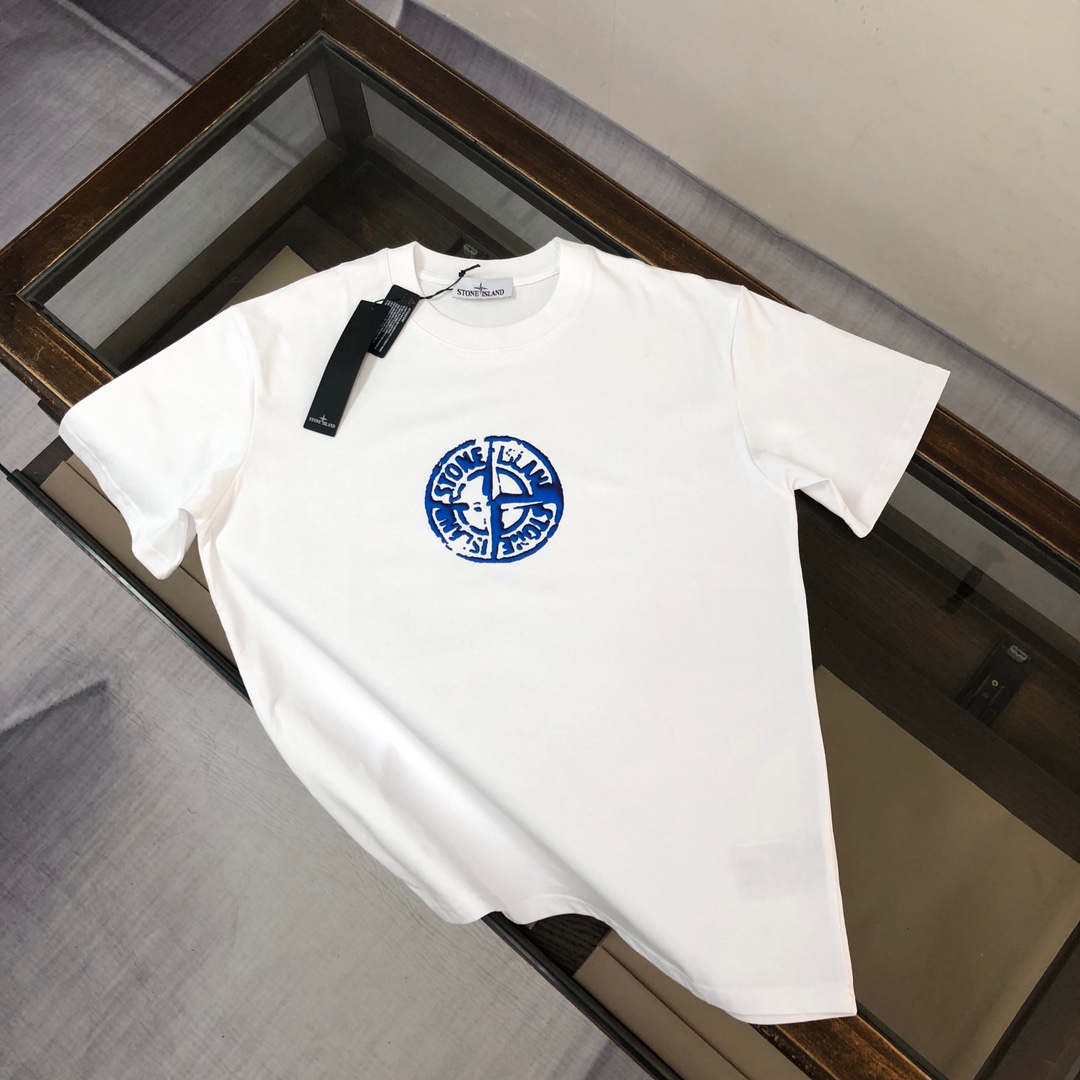 Stone Island Custom Cotton T-shirts in Black/White, Sizes S-XL, Unique Design Style