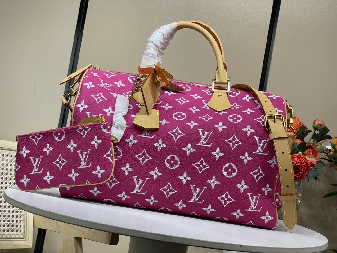 Louis Vuitton LV Speedy Tassen handtassen Paars Afdrukken Canvas Koeienhuid Schapenvacht m24420