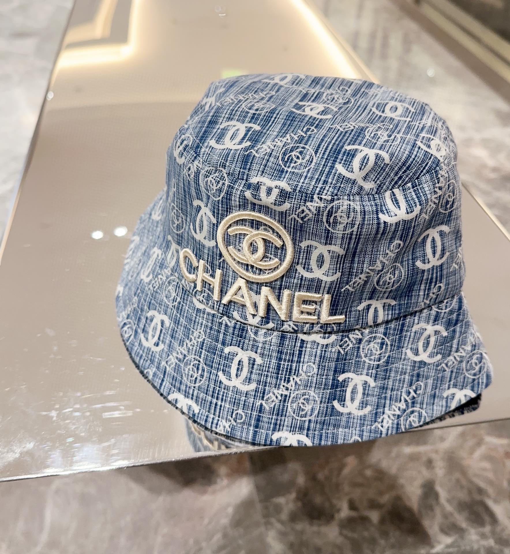 Chanel Hats Bucket Hat Blue Denim Vintage