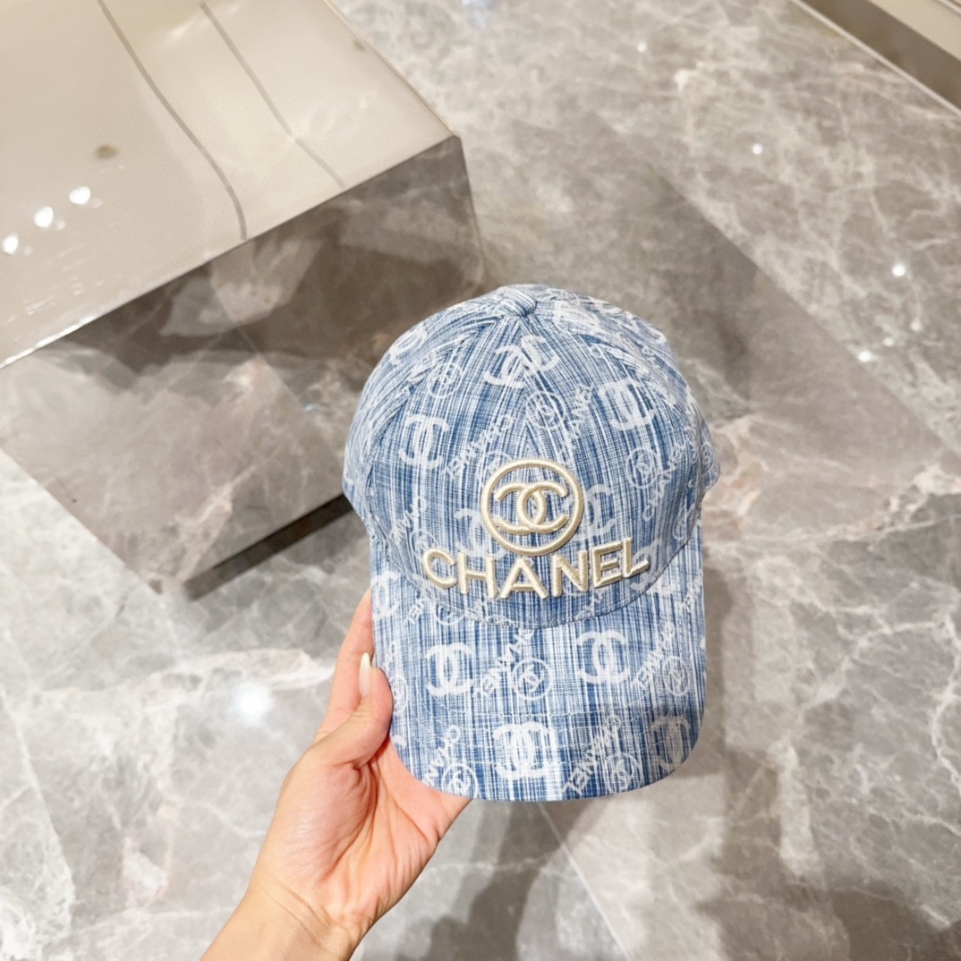 Chanel Hats Baseball Cap Blue Denim Vintage