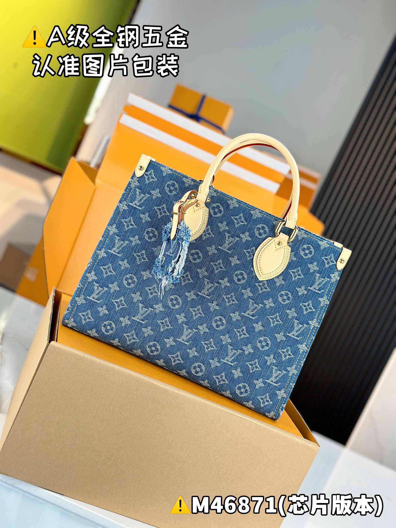 Louis Vuitton LV Onthego Sacs À Main Top faux concepteur
 Tout en acier Tissu de coton bleu M46871