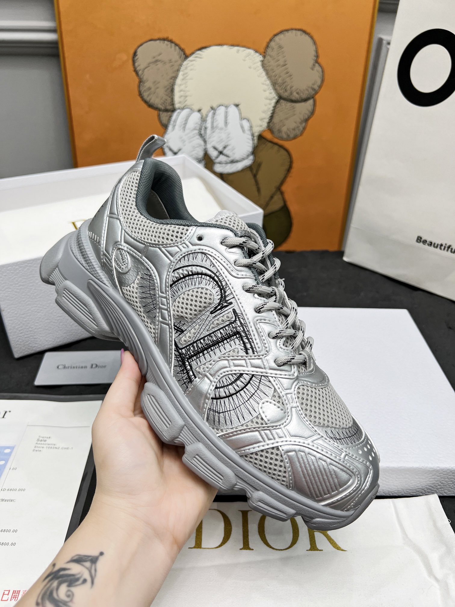 Dior Shoes Sneakers Grey Pink Silver White Men Fabric Fall Collection Casual