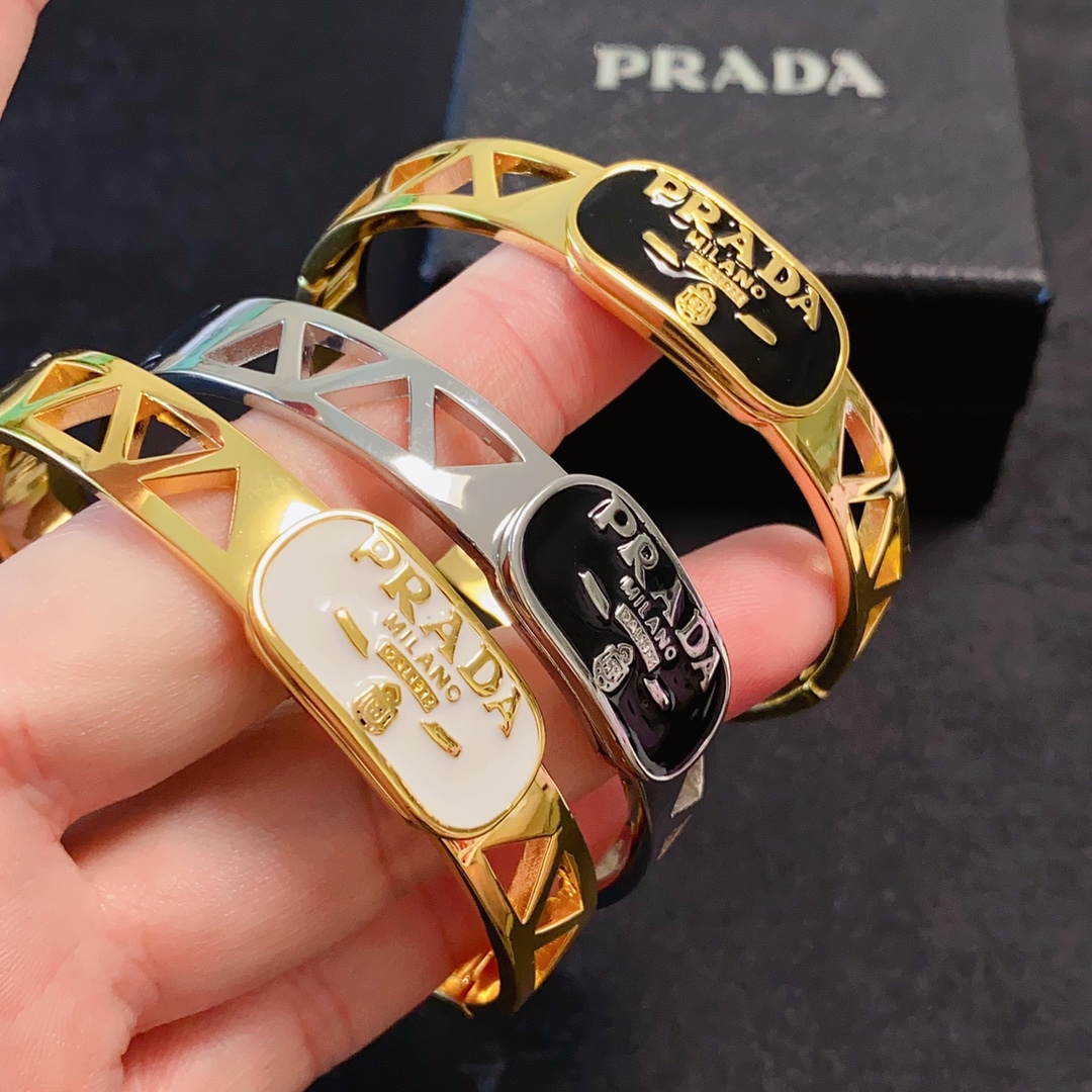 Fake AAA+
 Prada Wholesale
 Jewelry Bracelet Black White Unisex Steel Material