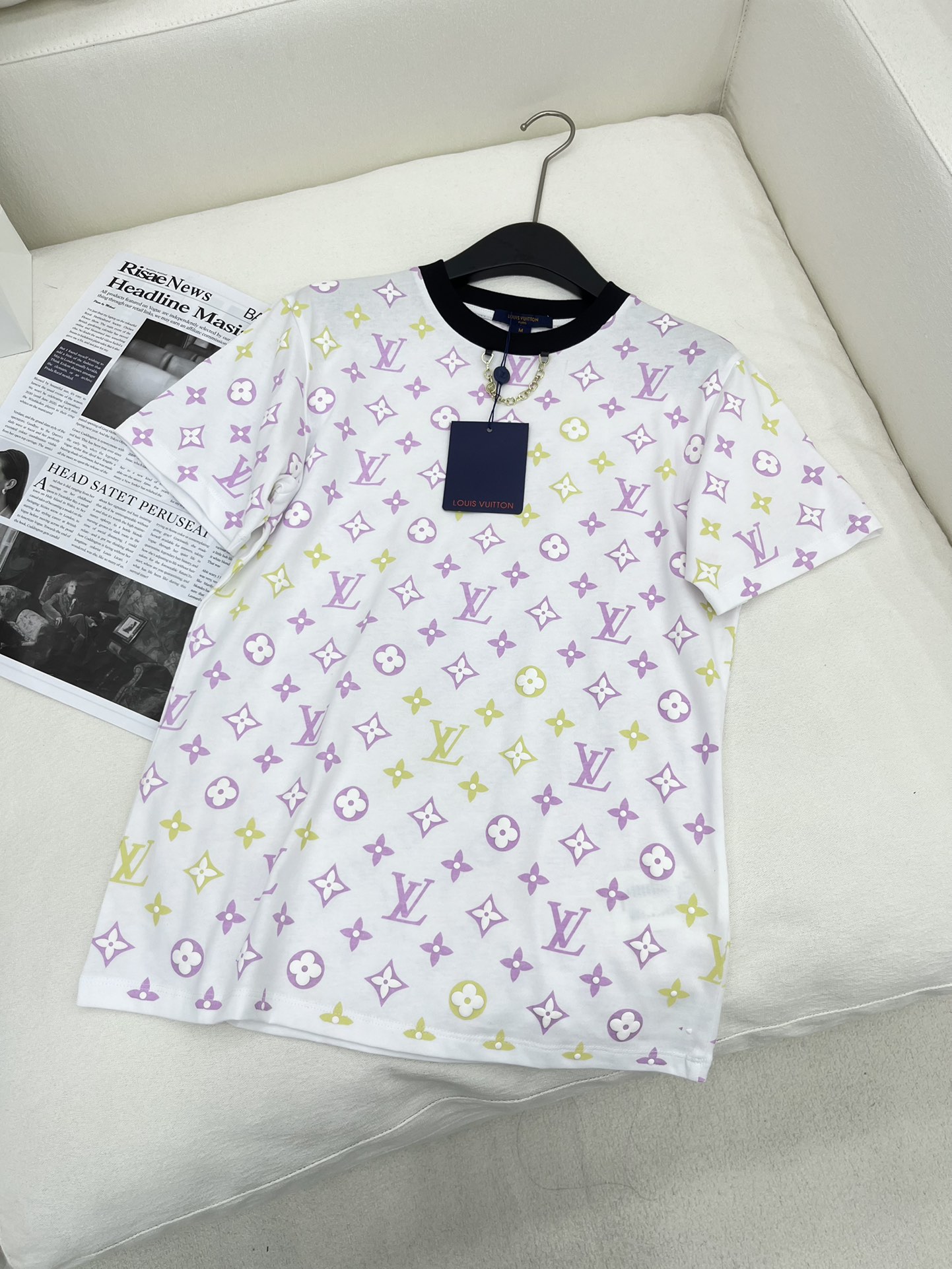 Louis Vuitton Ropa Camiseta Blanco Impresión Manga corta